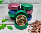 Green Skull with Red Roses Tattoo Flash Style Snus Storage Case