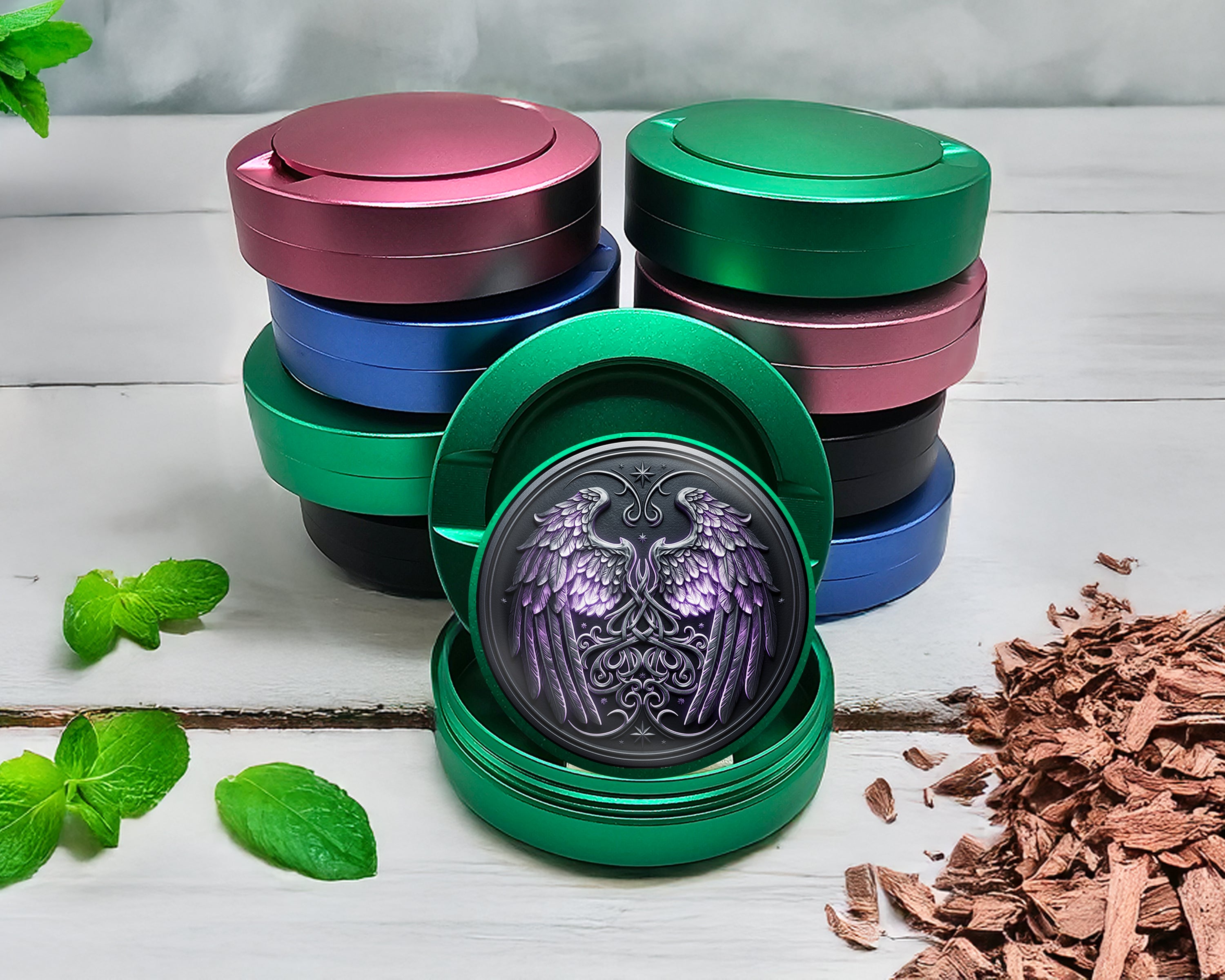 Green Celestial Wings Knotwork Crest Snus Storage Case
