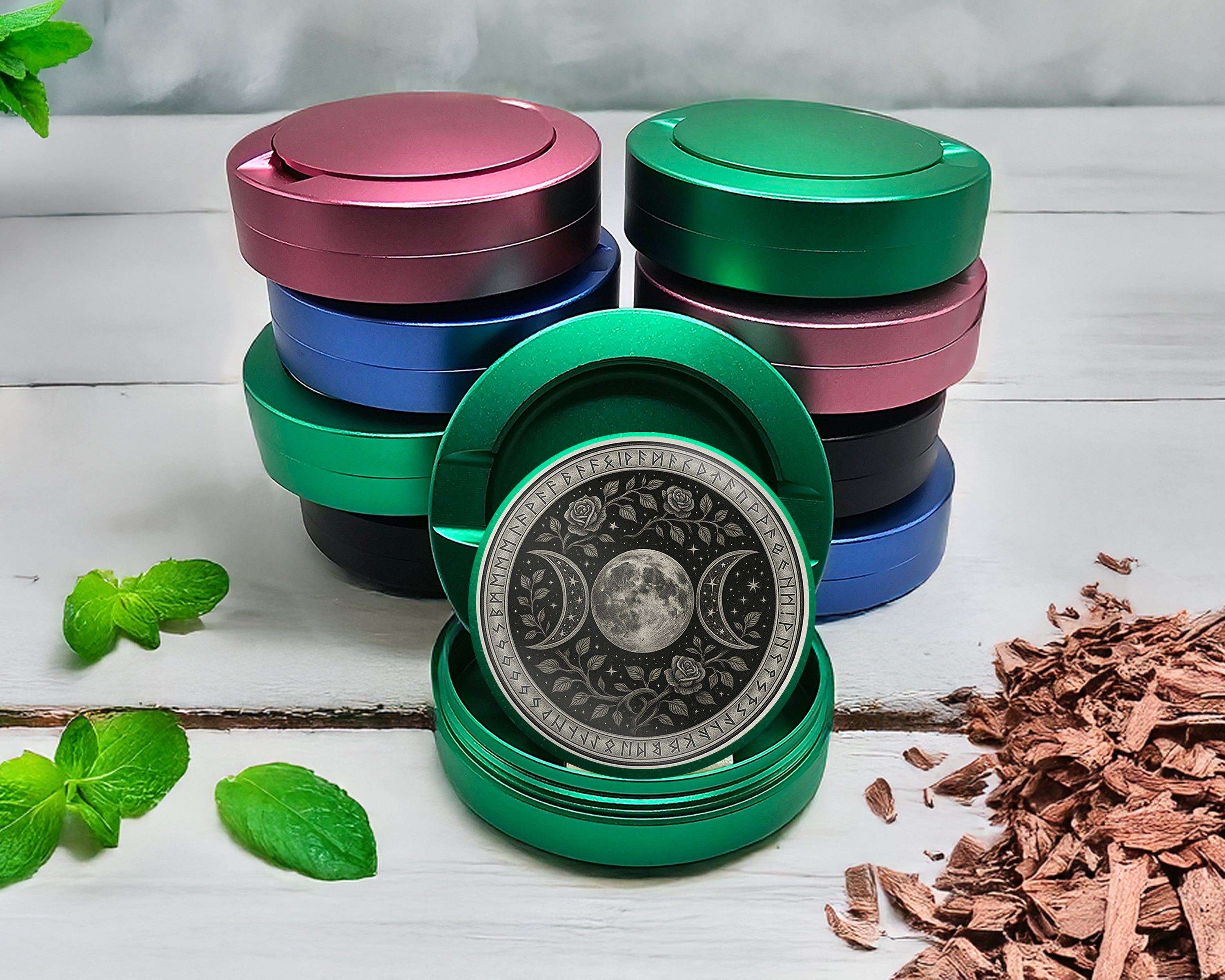 Green Triple Moon Rose Sigil Snus Storage Case