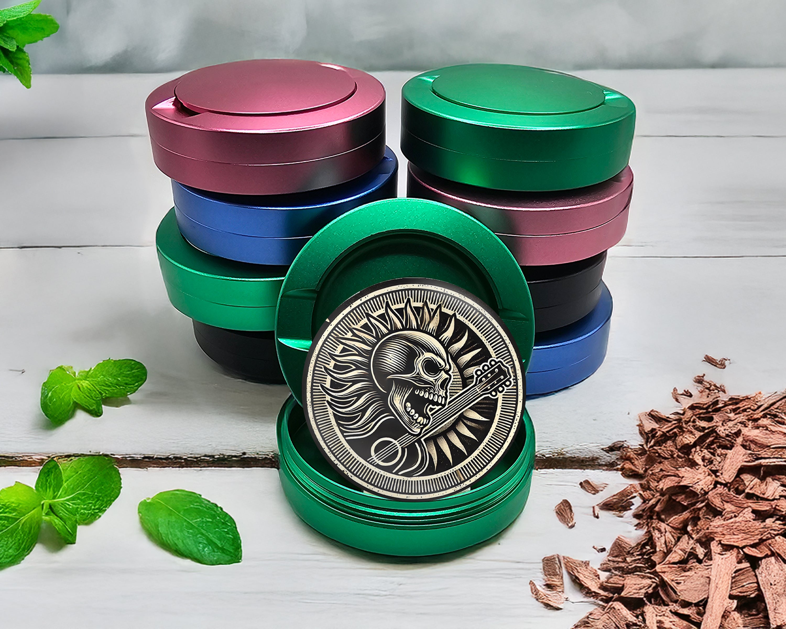 Green Death Metal Skull and Guitar Snus Storage Case