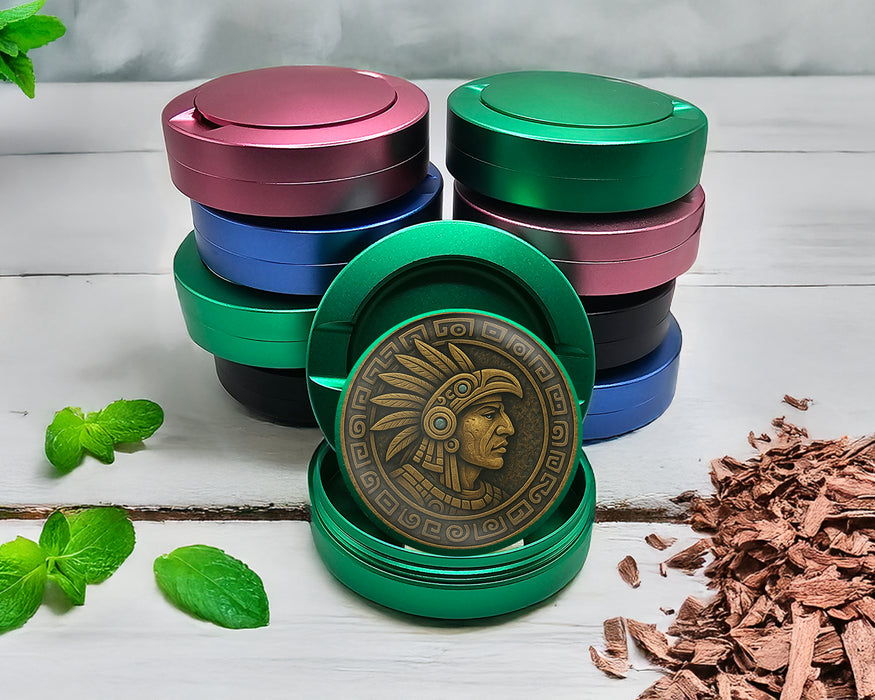 Green Ancient Mayan Warrior Medallion Art Snus Storage Case