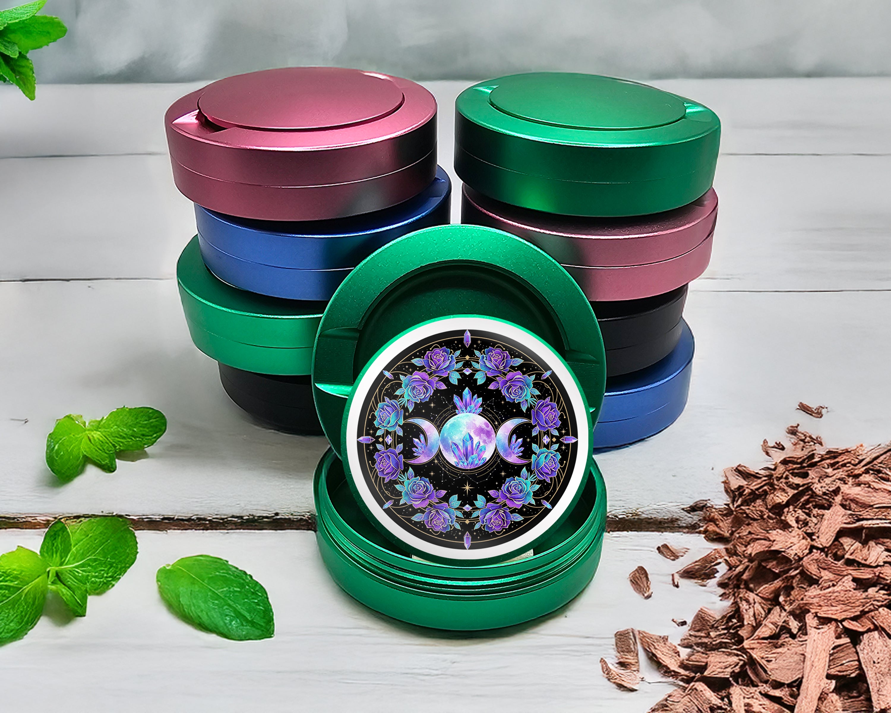 Green Crystal Rose Moon Trinity Snus Storage Case