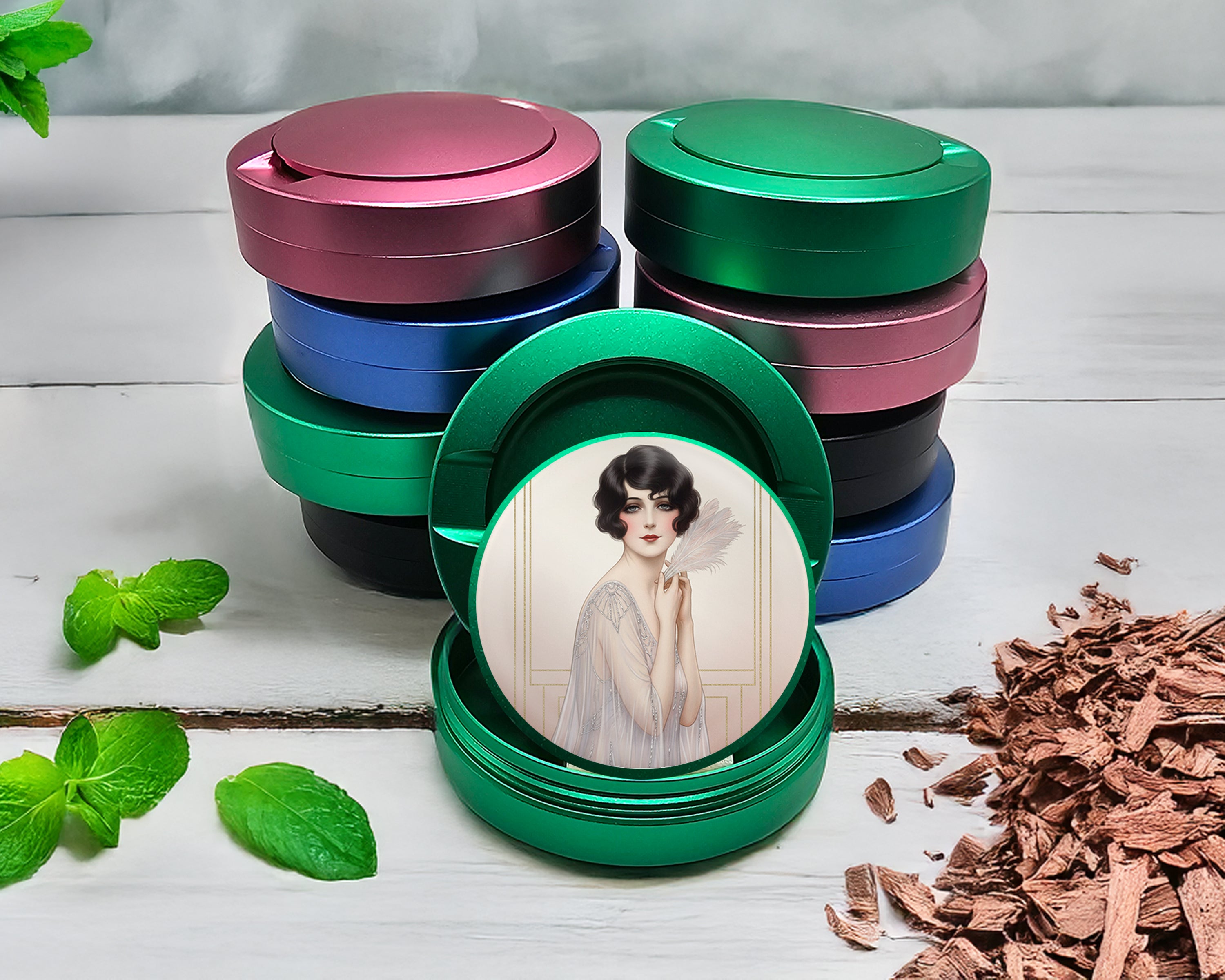 Green Elegant Deco Feather Muse Snus Storage Case