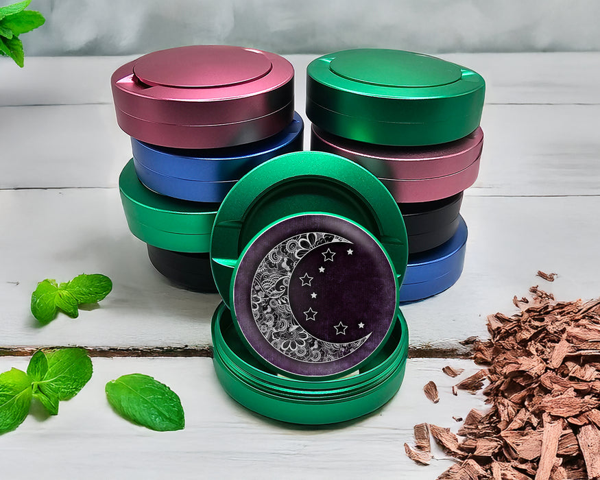Green Purple Crescent Moon and Stars Snus Storage Case