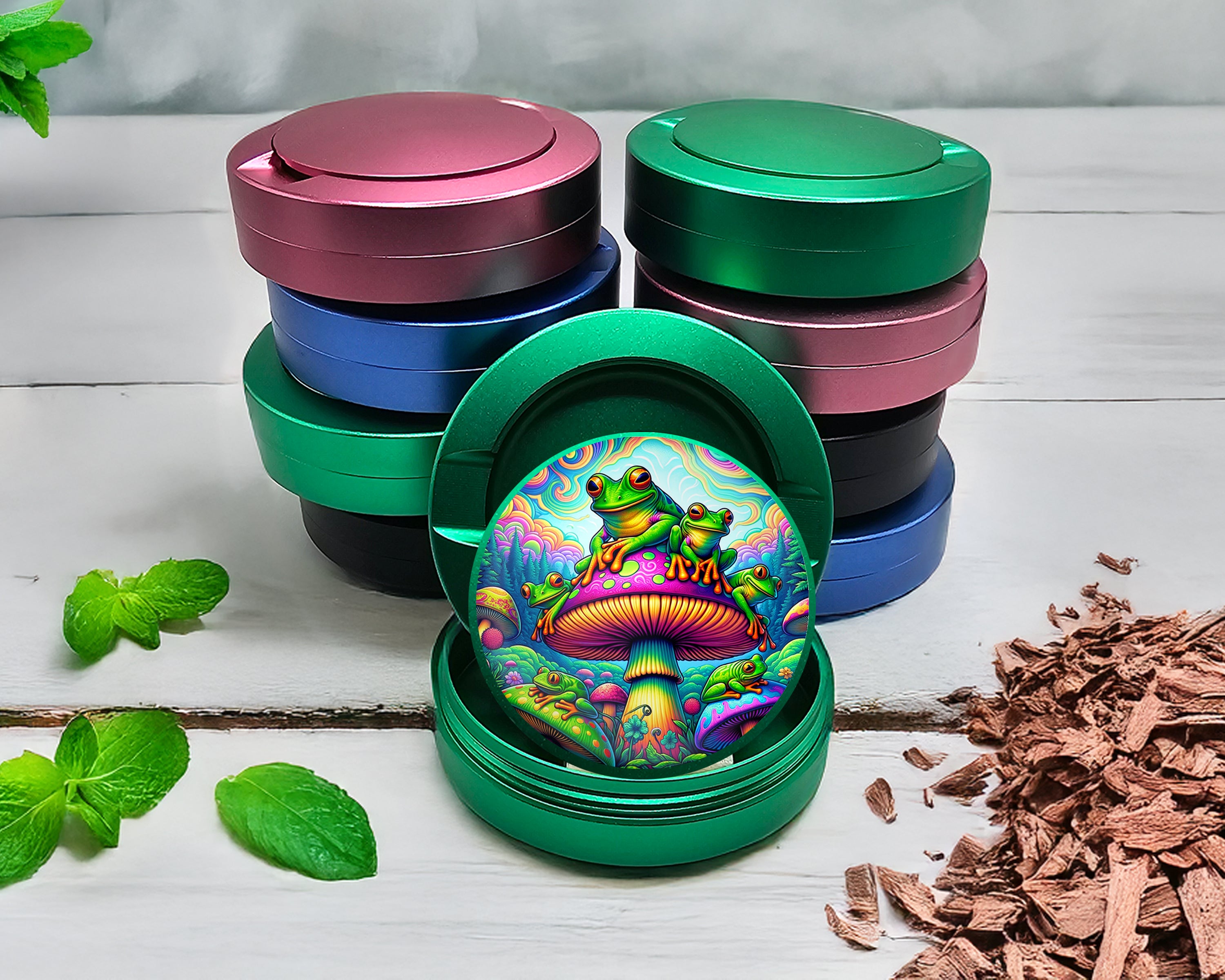 Green Trippy Mushroom Frog Snus Storage Case
