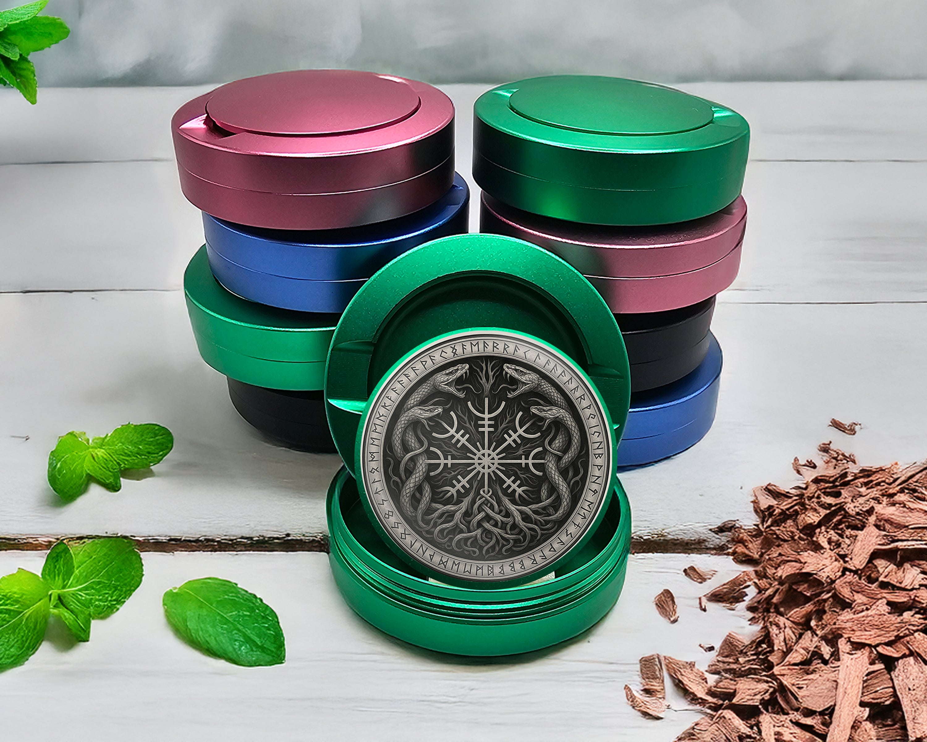 Green Runic Serpents Norse Sigil Snus Storage Case