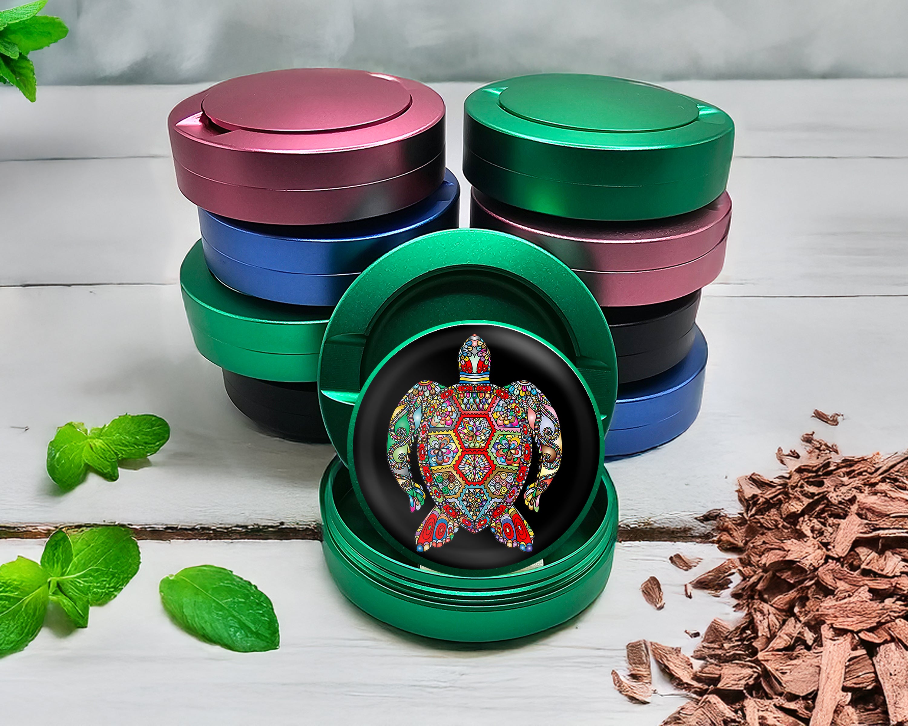 Green Colorful Sea Turtle Mandala Snus Storage Case