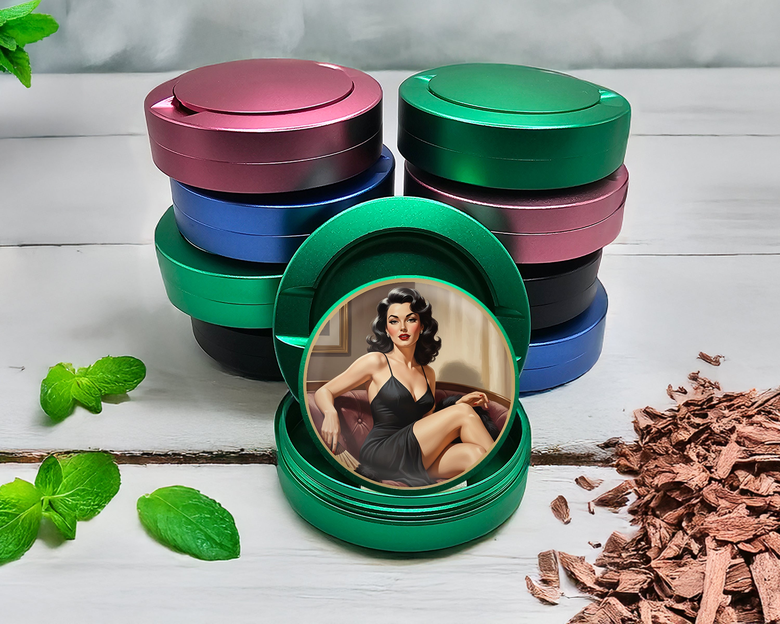 Green Sultry Vintage Glamour Muse Snus Storage Case