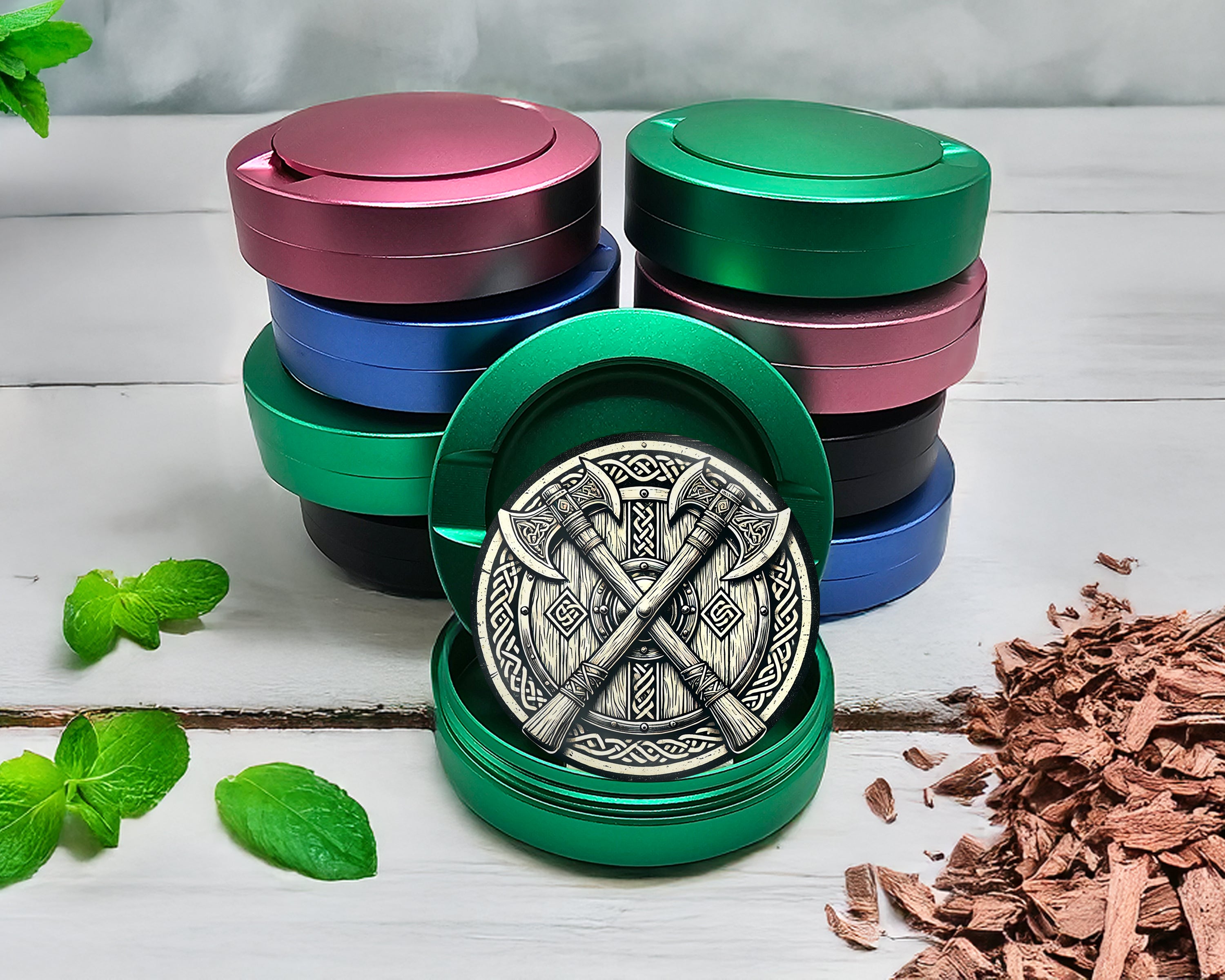 Green Viking Battle Axes Snus Storage Case