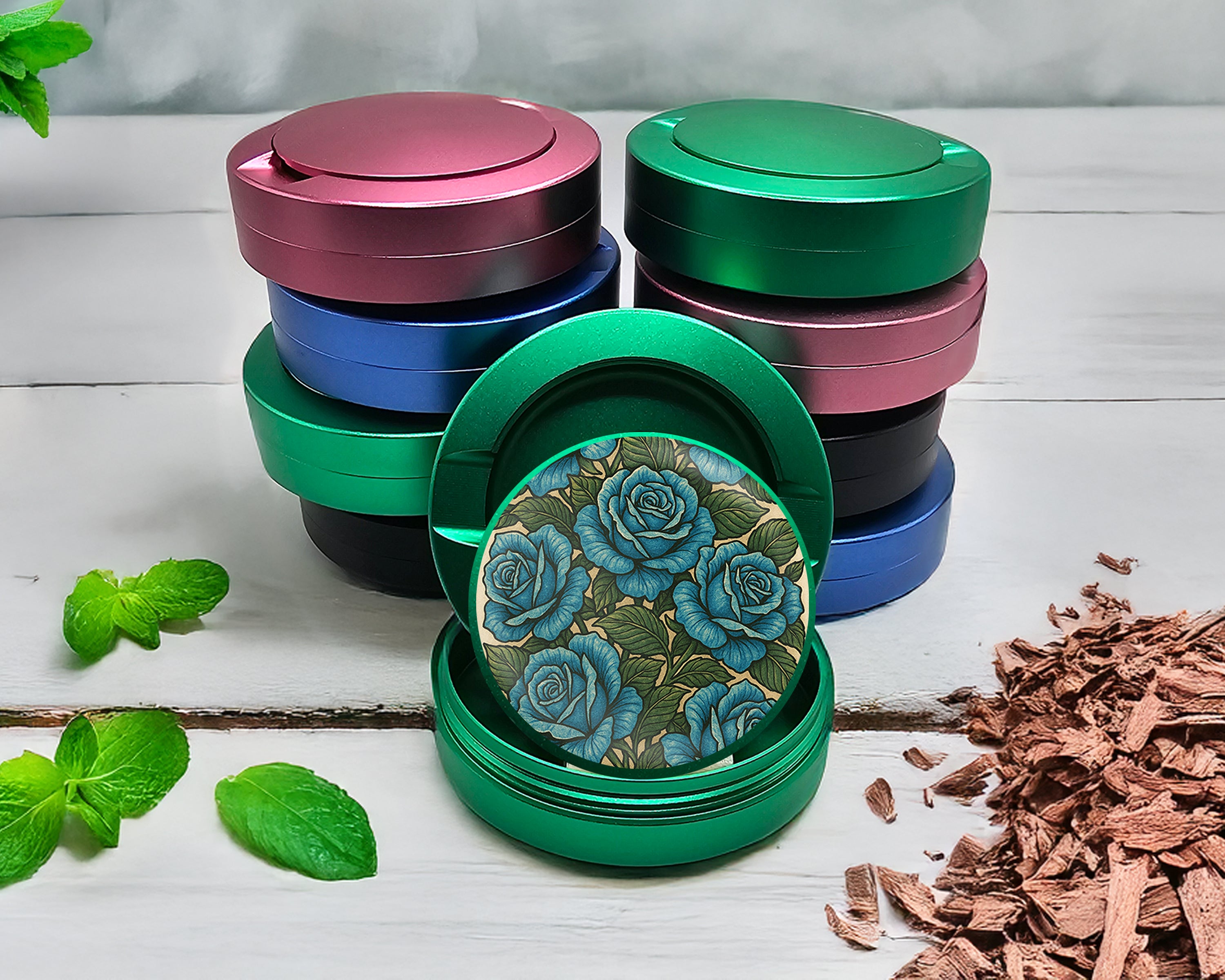 Green Blue Vintage Rose Pattern Traditional Style Snus Storage Case