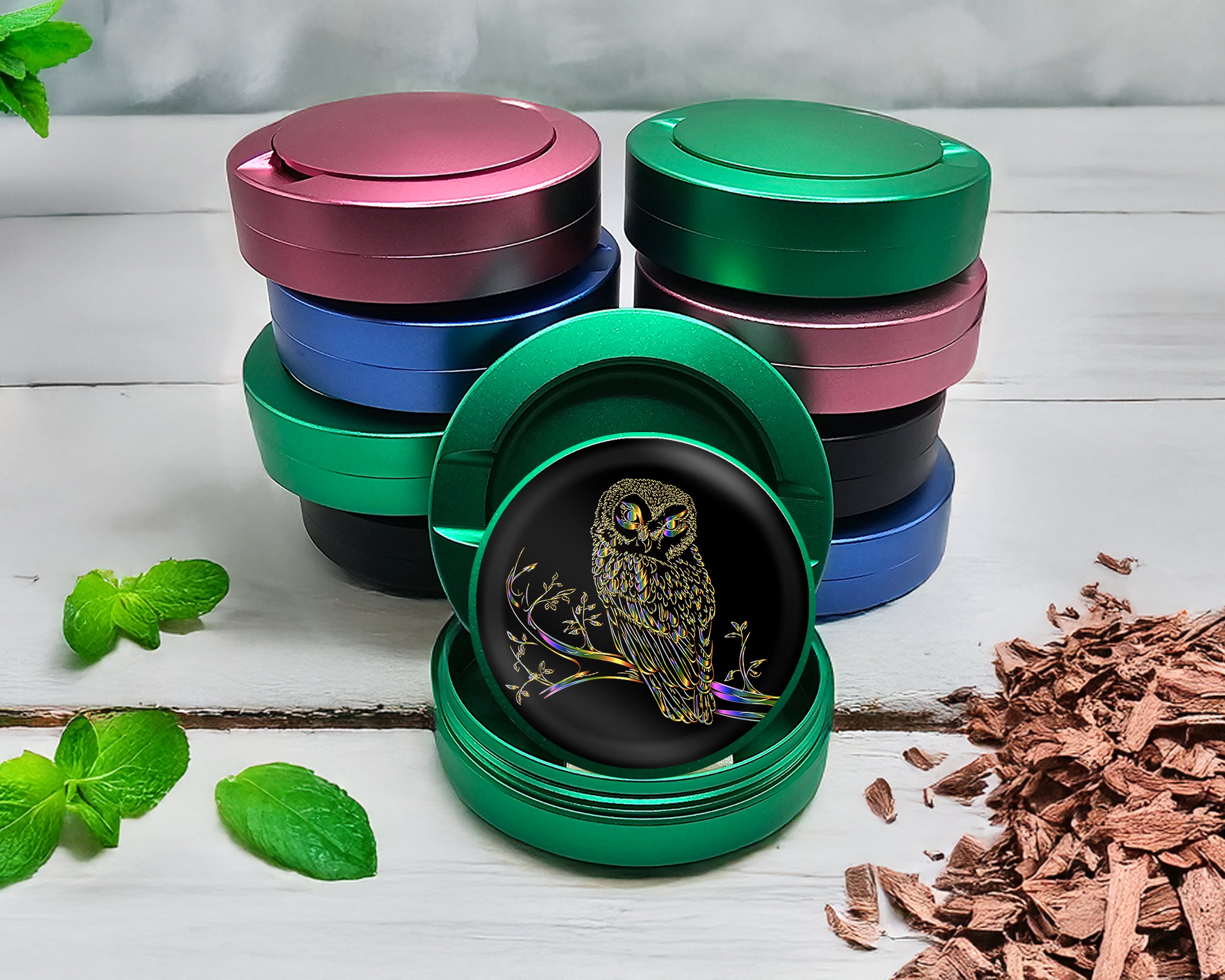 Green Owl Grinder Snus Storage Case