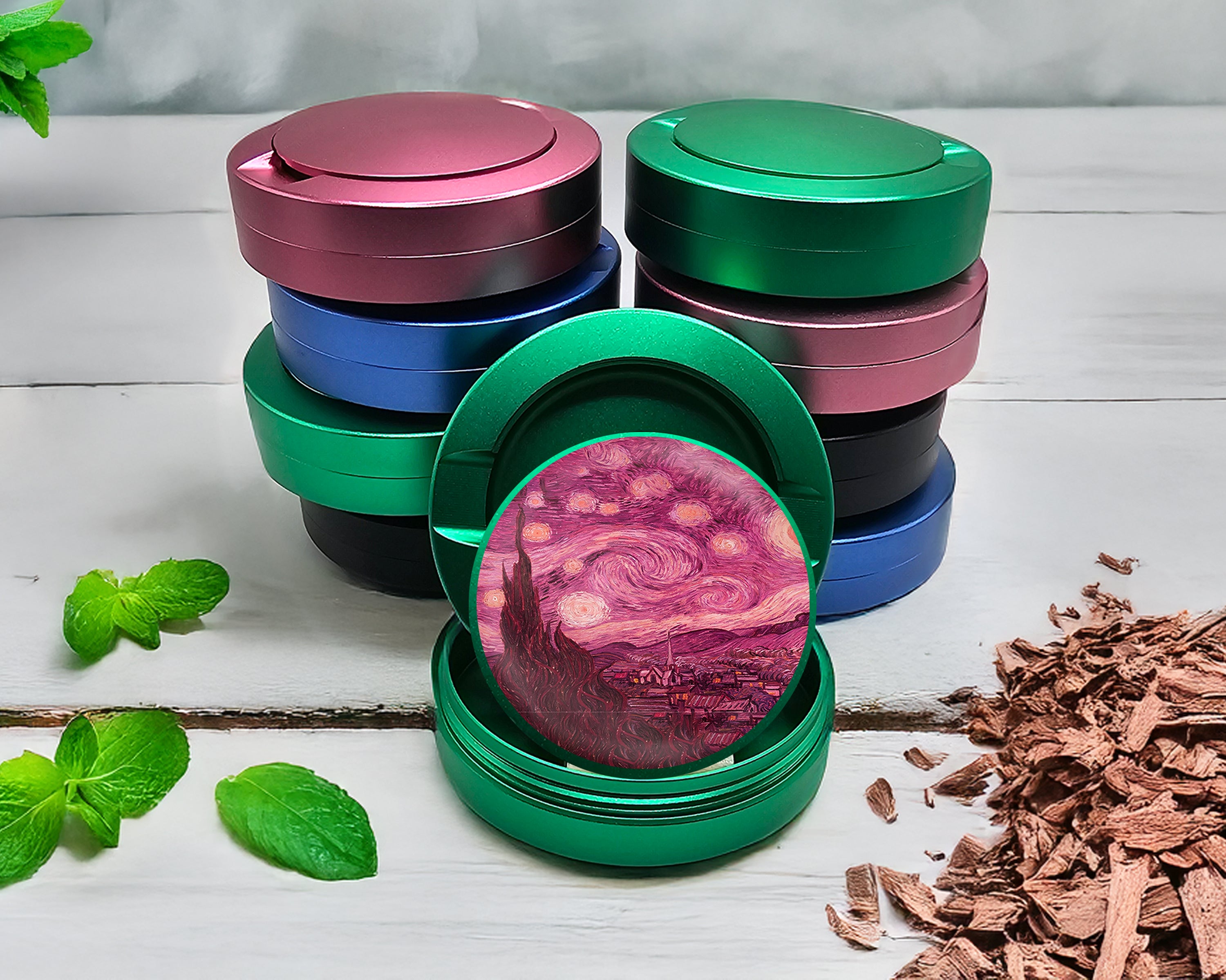 Green Pink Starry Night Vaporwave Van Gogh Art Snus Storage Case