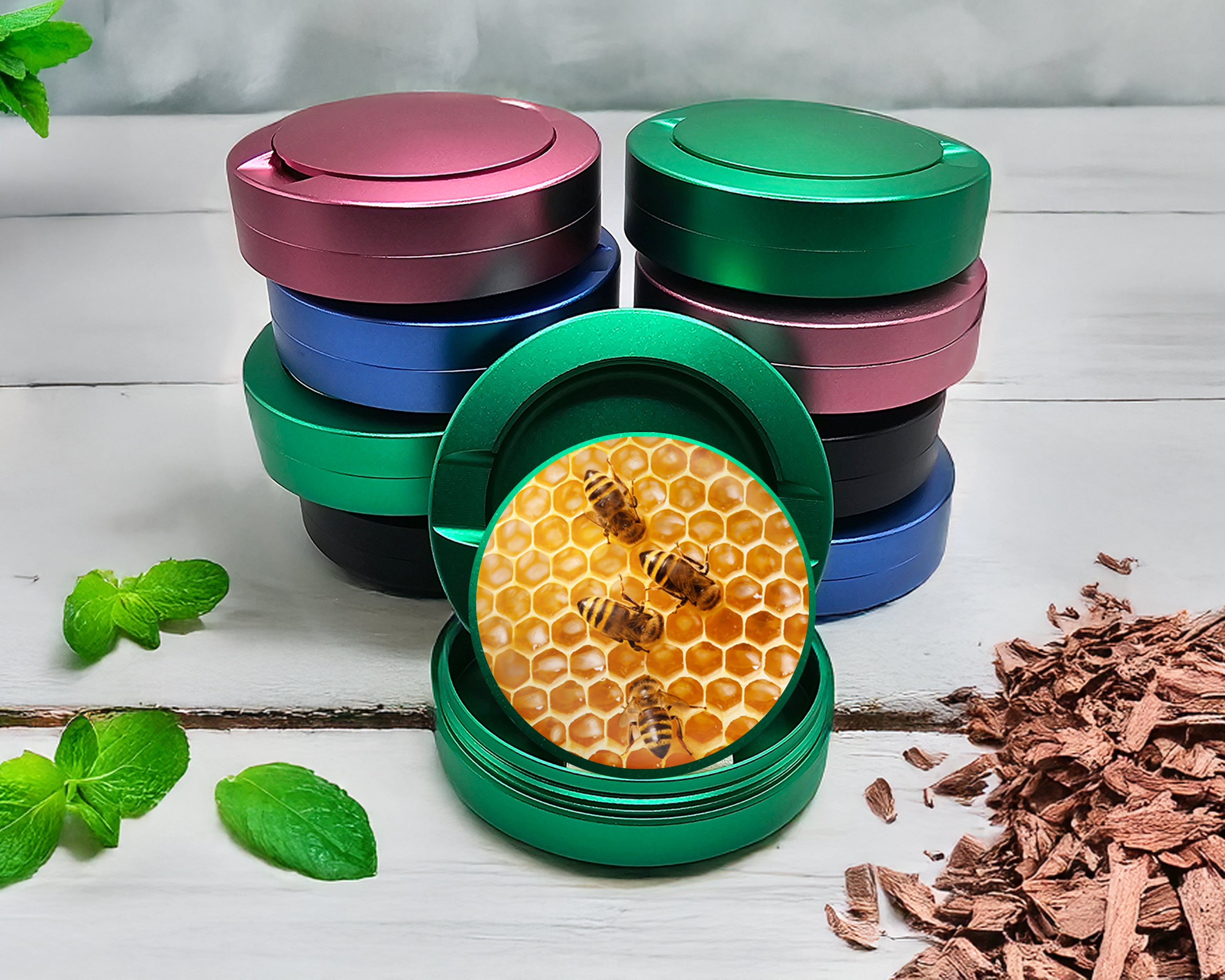 Green Bees on A Honeycomb Snus Storage Case