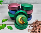Green Owl Perched On A Golden Moon Snus Storage Case
