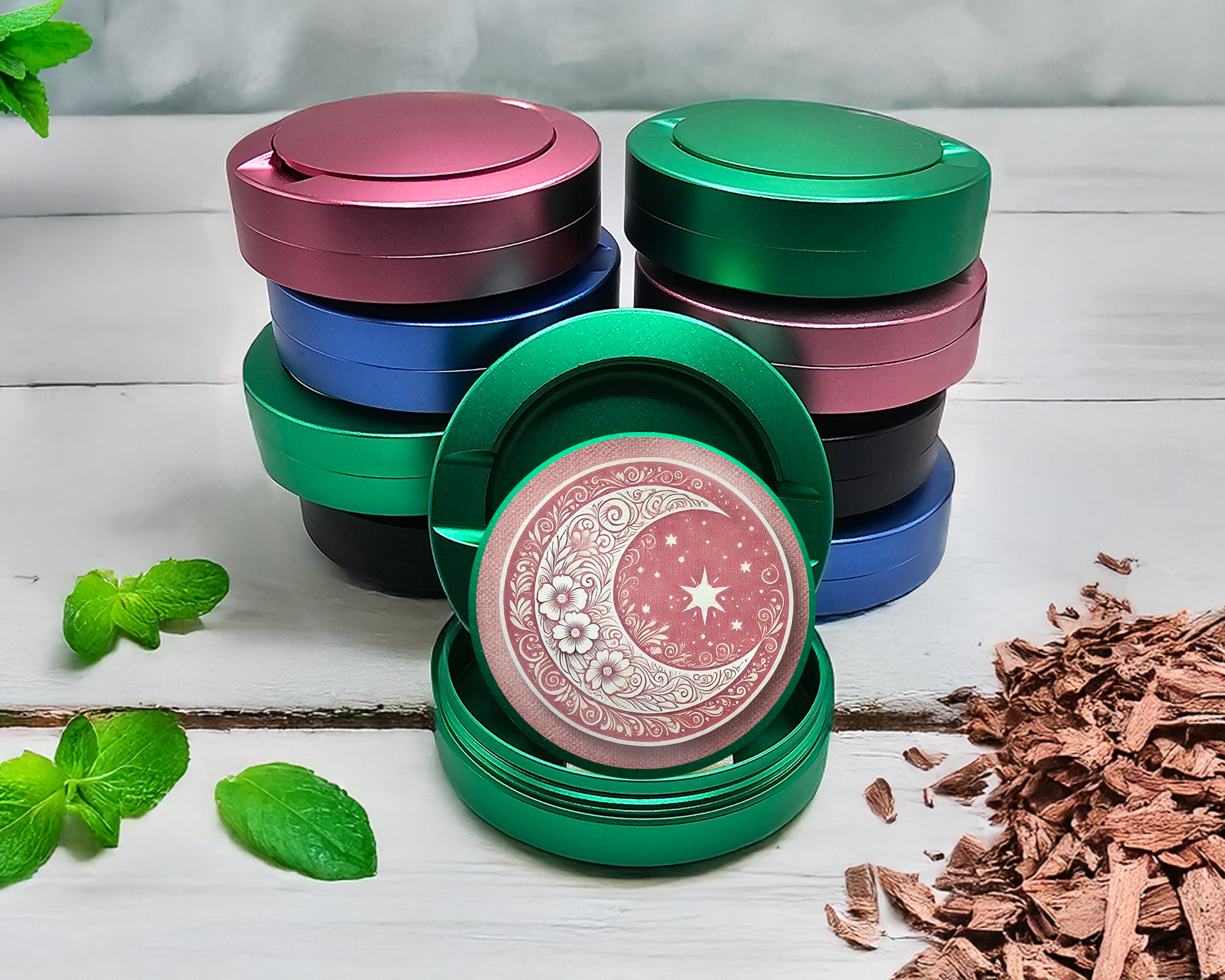 Green Crescent Moon with Stars Snus Storage Case