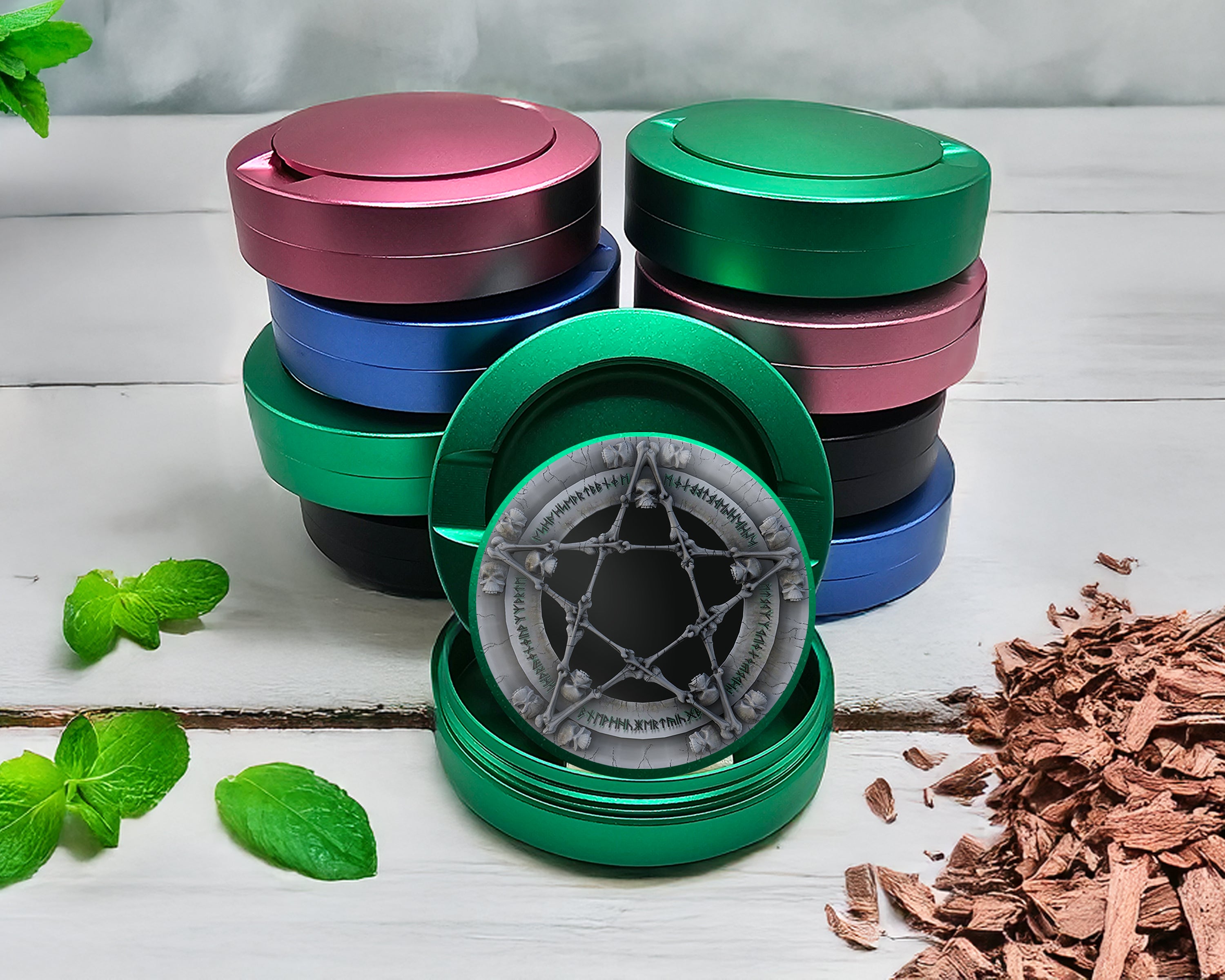 Green Skull & Bones Pentagram Snus Storage Case
