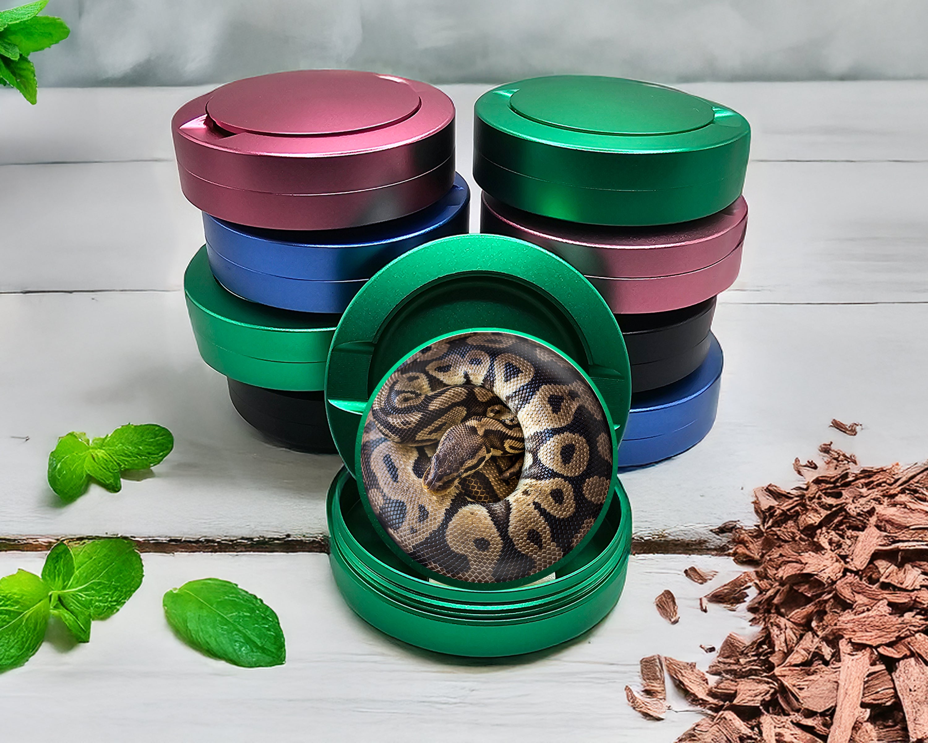 Green Ball Python Snake Coiled Up Snus Storage Case
