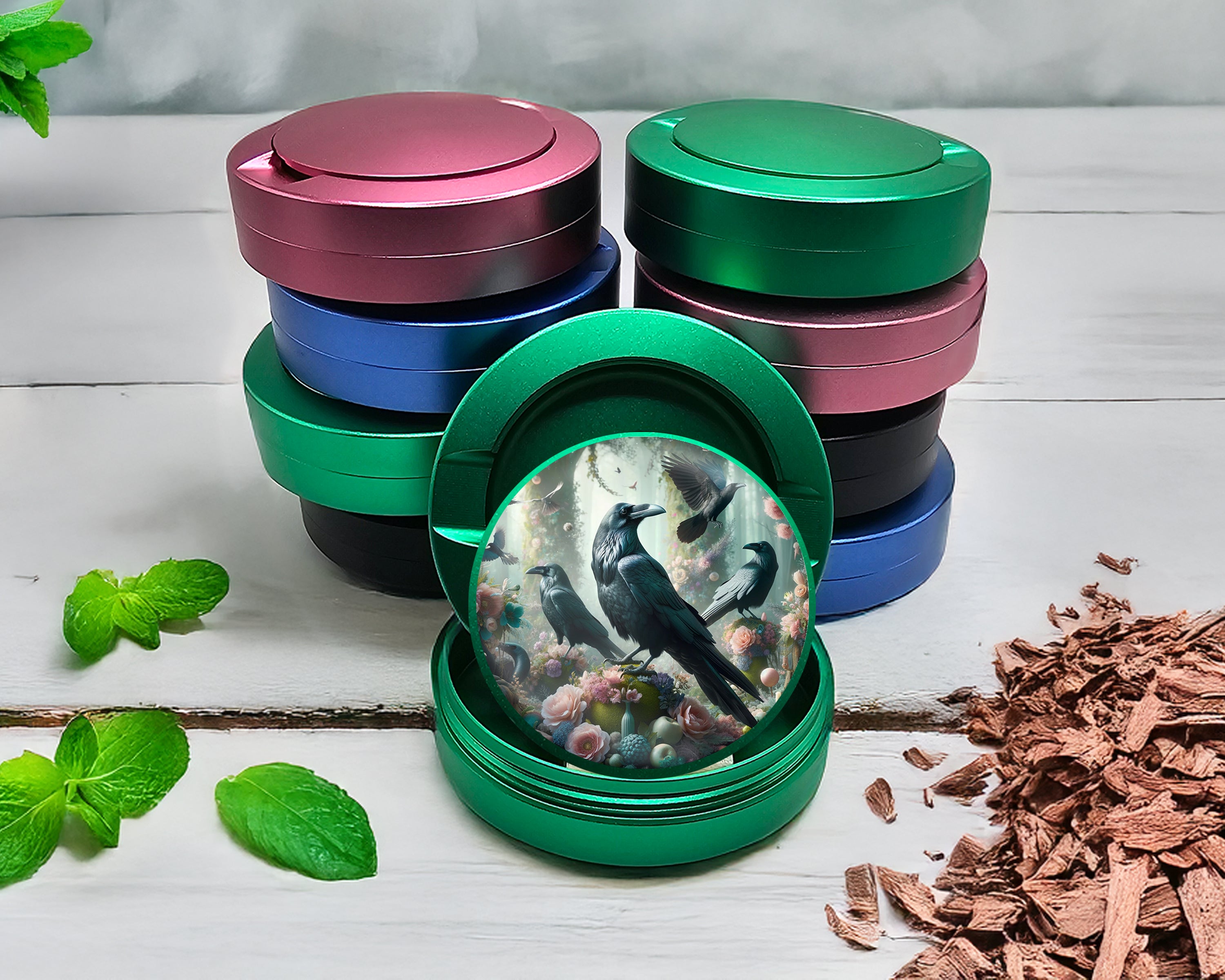 Green Psychedelic Ravens Goblincore Snus Storage Case