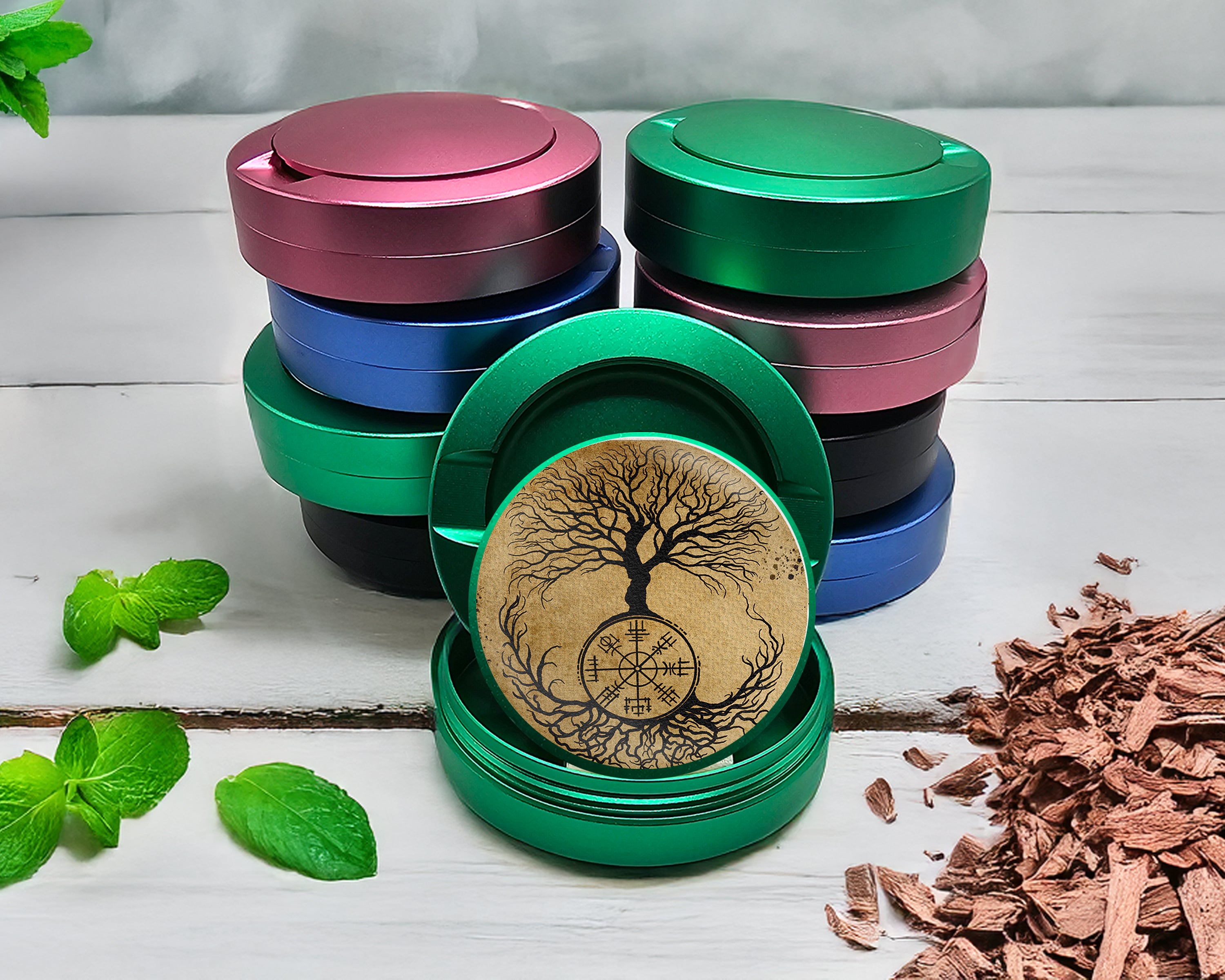 Green Viking Grinder Tree of Life Snus Storage Case