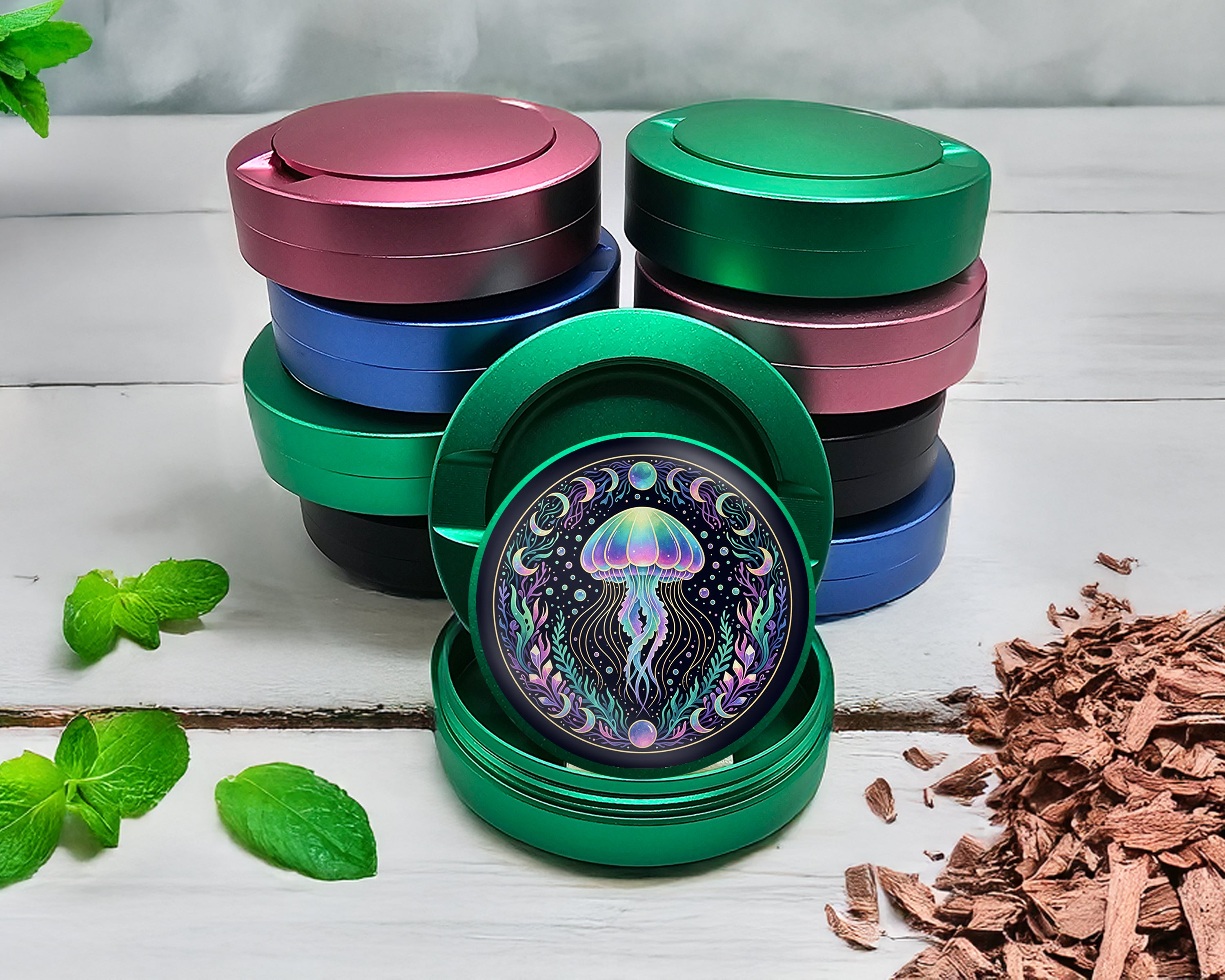 Green Mystic Moon Jellyfish Bloom Snus Storage Case