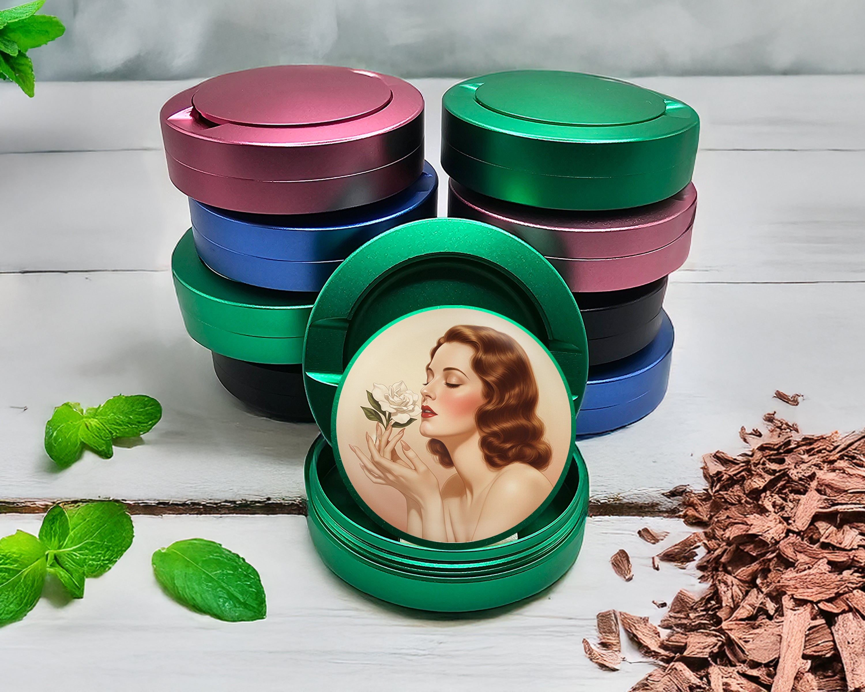 Green Vintage Rose Scented Beauty Snus Storage Case