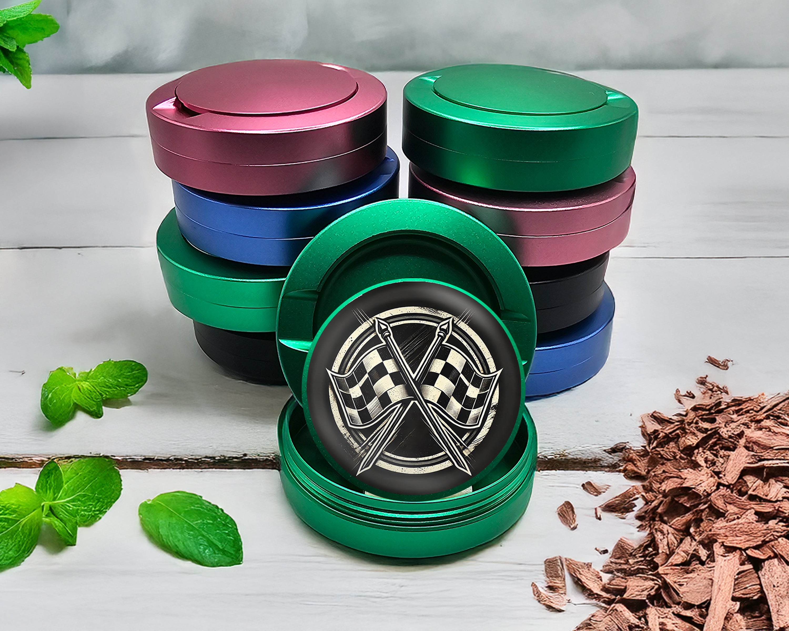 Green Racing Checkered Flag Snus Storage Case