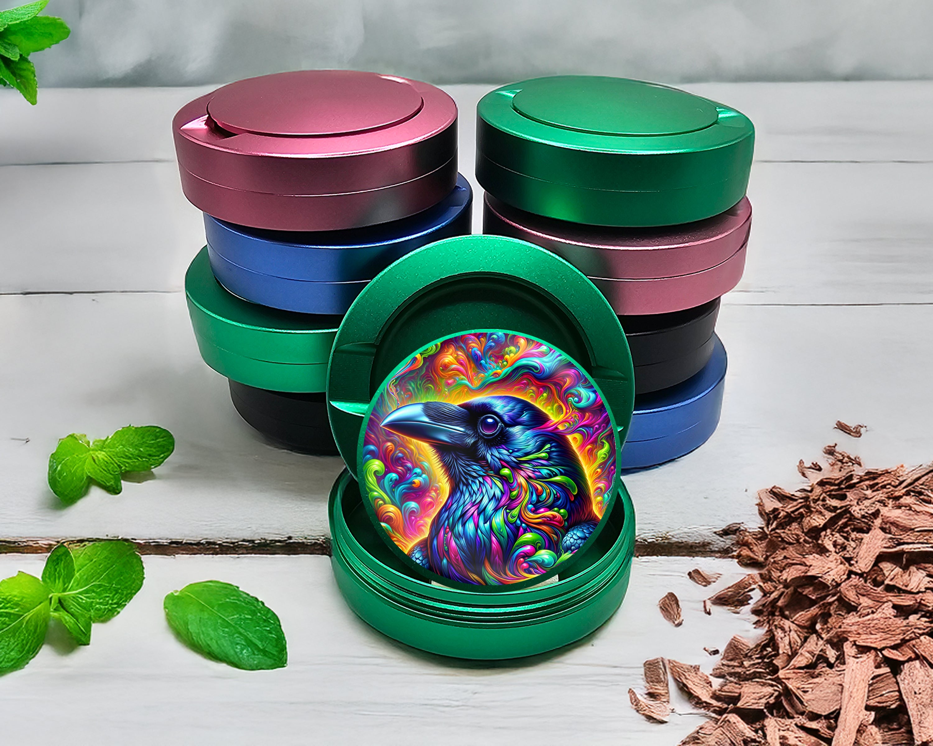 Green Trippy Raven Snus Storage Case