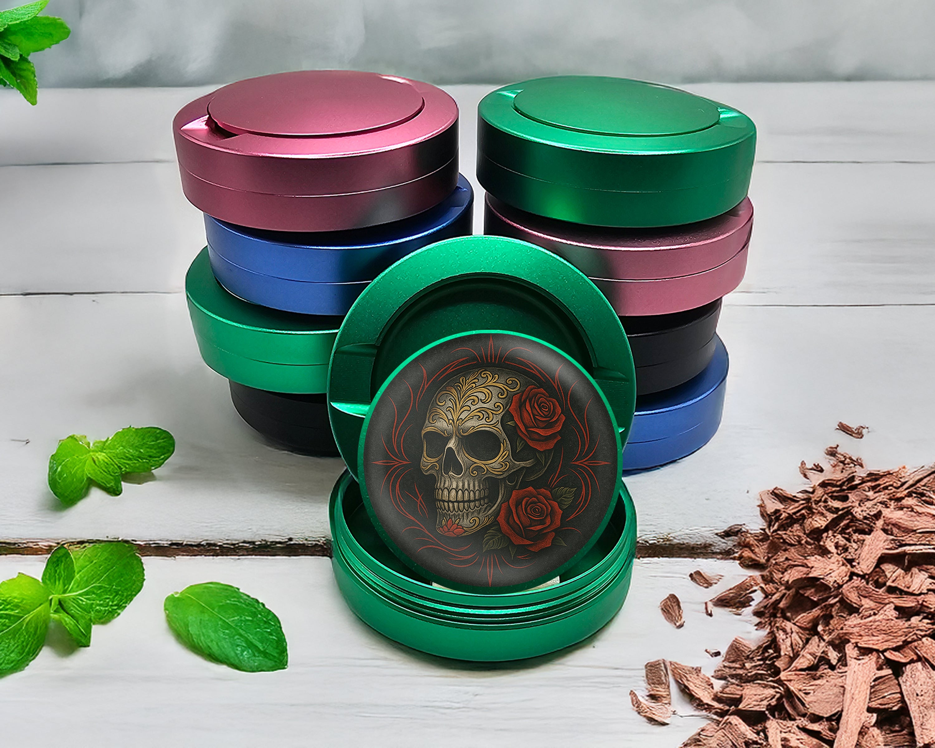 Green Dark Skull with Red Roses Gothic Ink Style Snus Storage Case