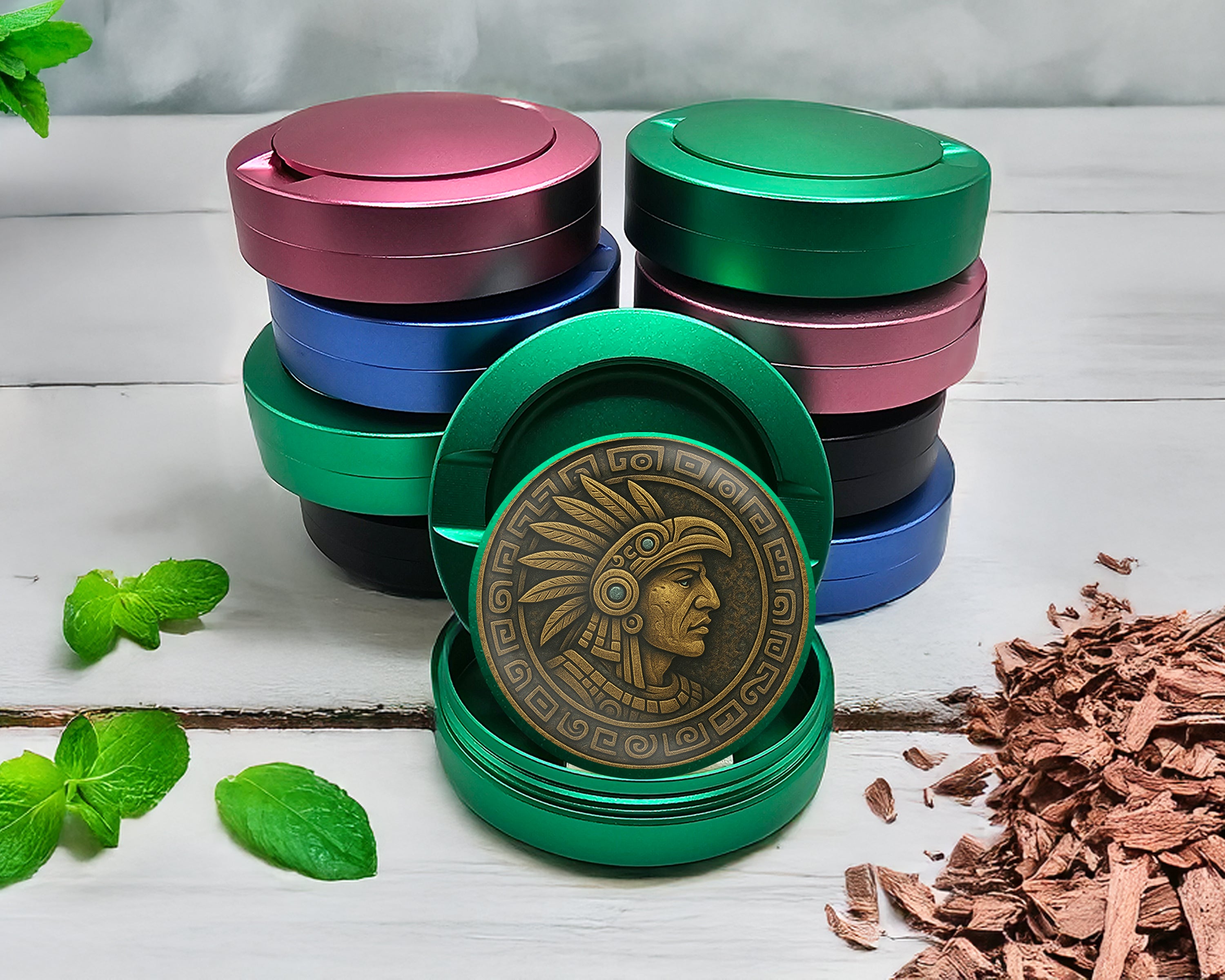 Green Ancient Mayan Warrior Medallion Art Snus Storage Case