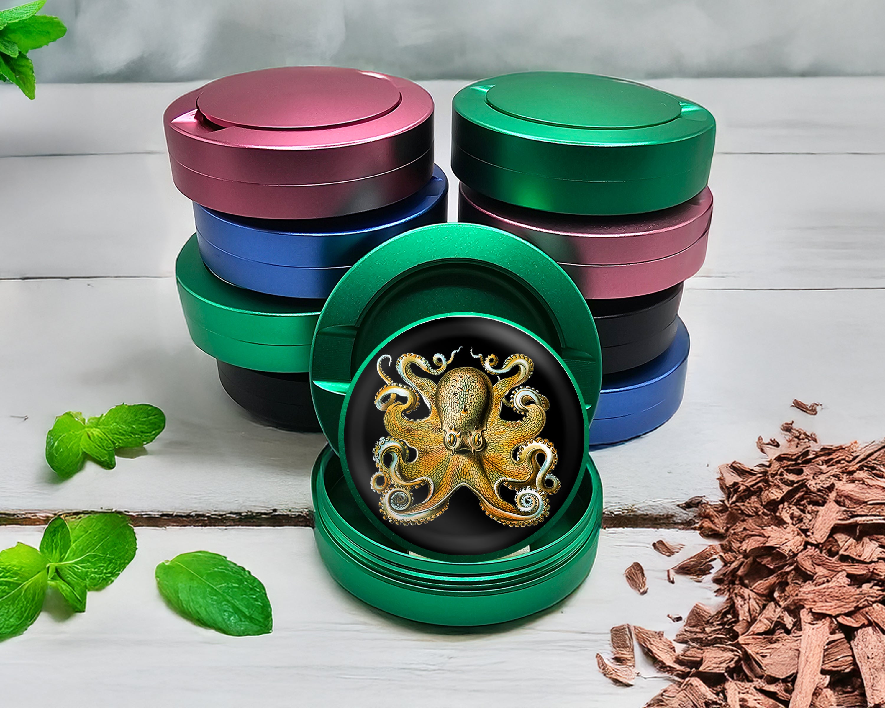 Green Octopus Grinder Whimsigoth  Snus Storage Case