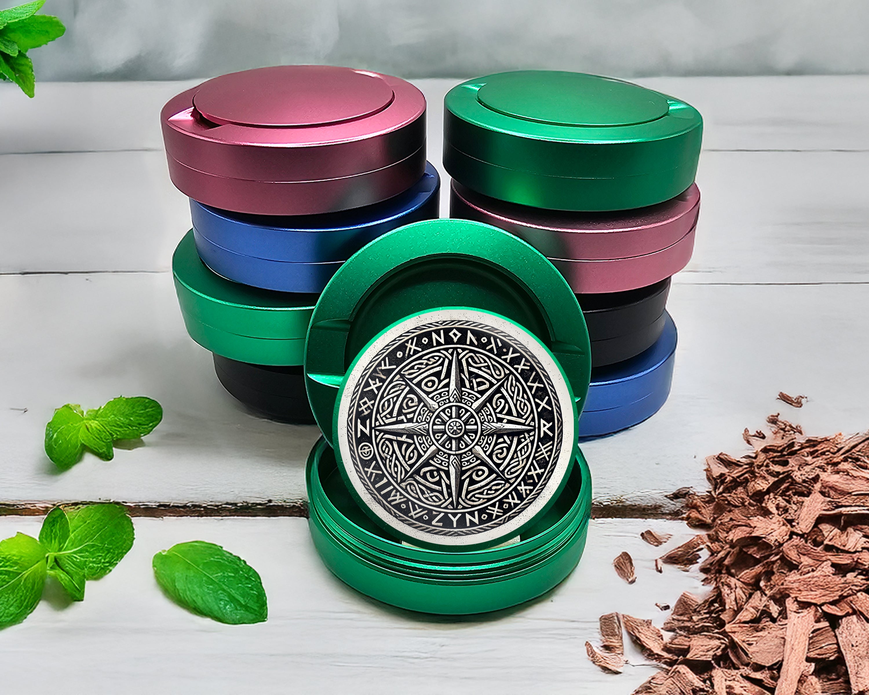 Green Nordic Compass Rune Emblem Snus Storage Case