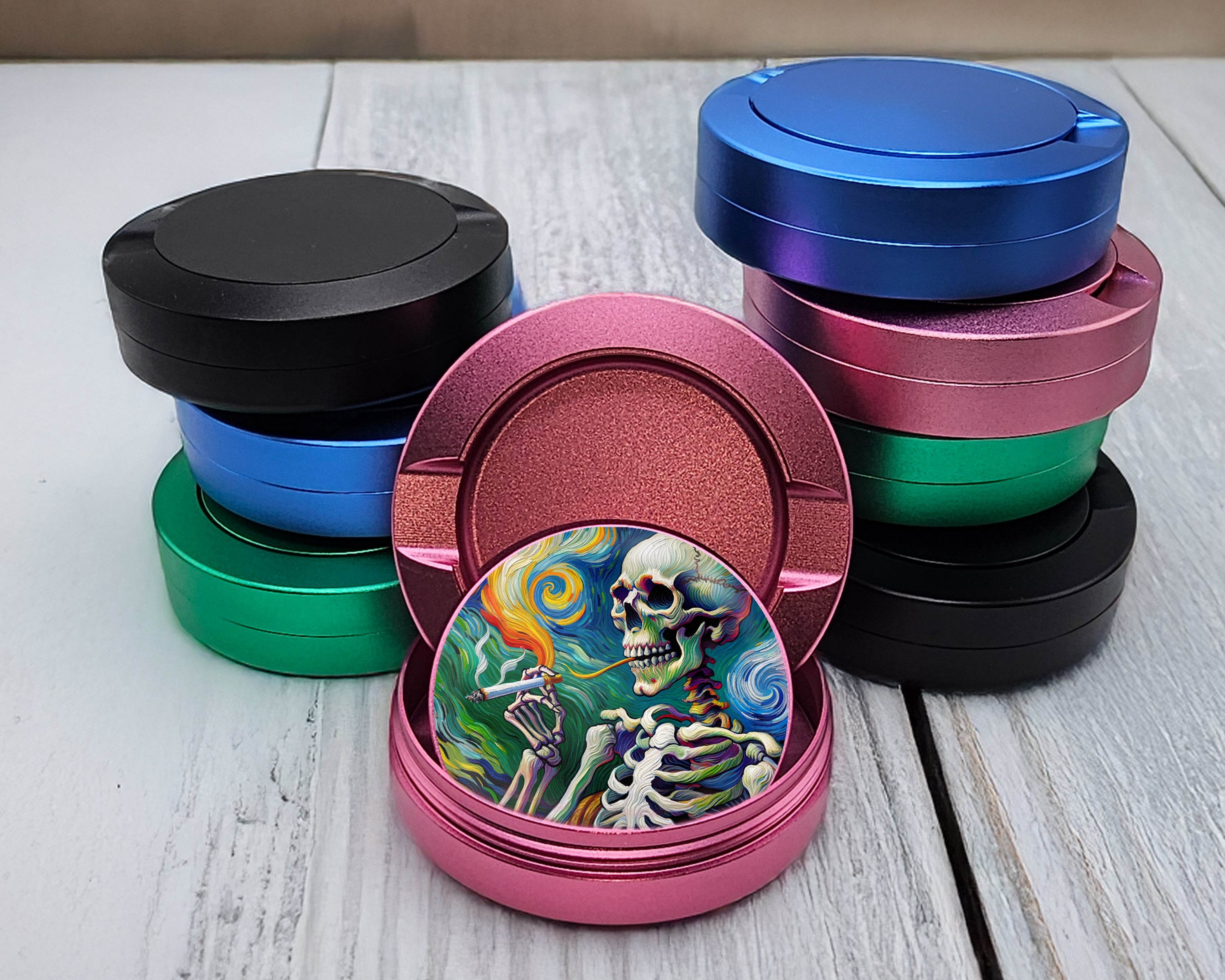 Skeleton Grinder Van Gogh Style Snus Storage Case Pink