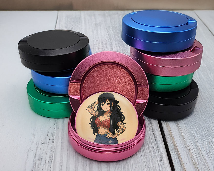 Anime Retro Pin-Up Girl with Long Hair and Tattoos Snus Storage Case Pink