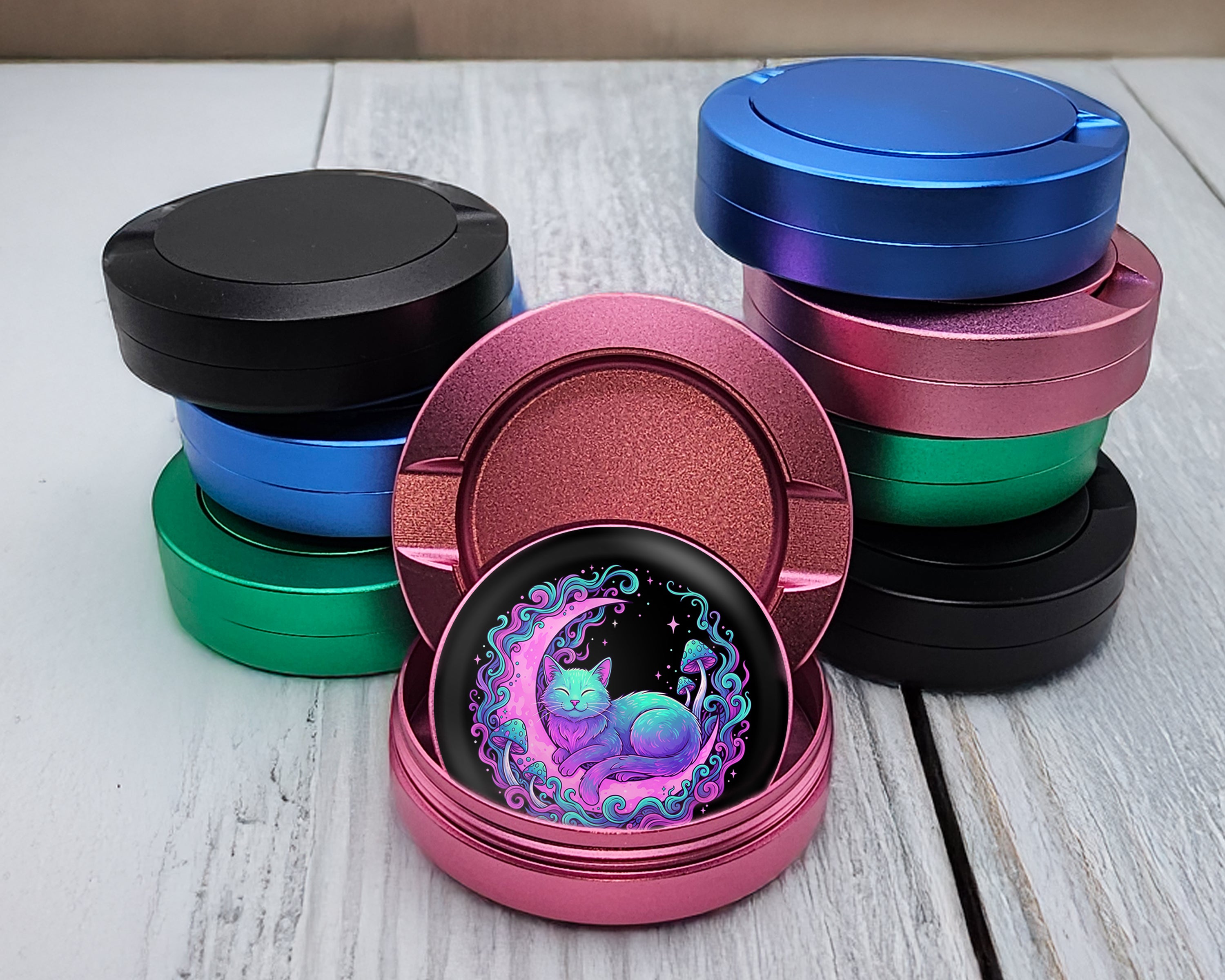 Psychedelic Moon Cat Dreams Snus Storage Case Pink