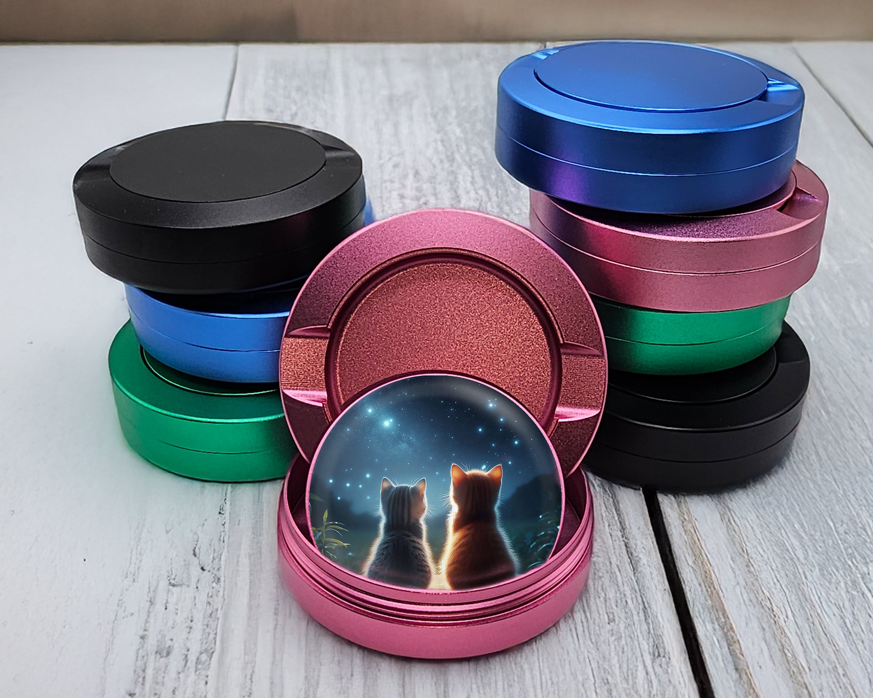 Cute Cats Staring At The Night Snus Storage Case Pink