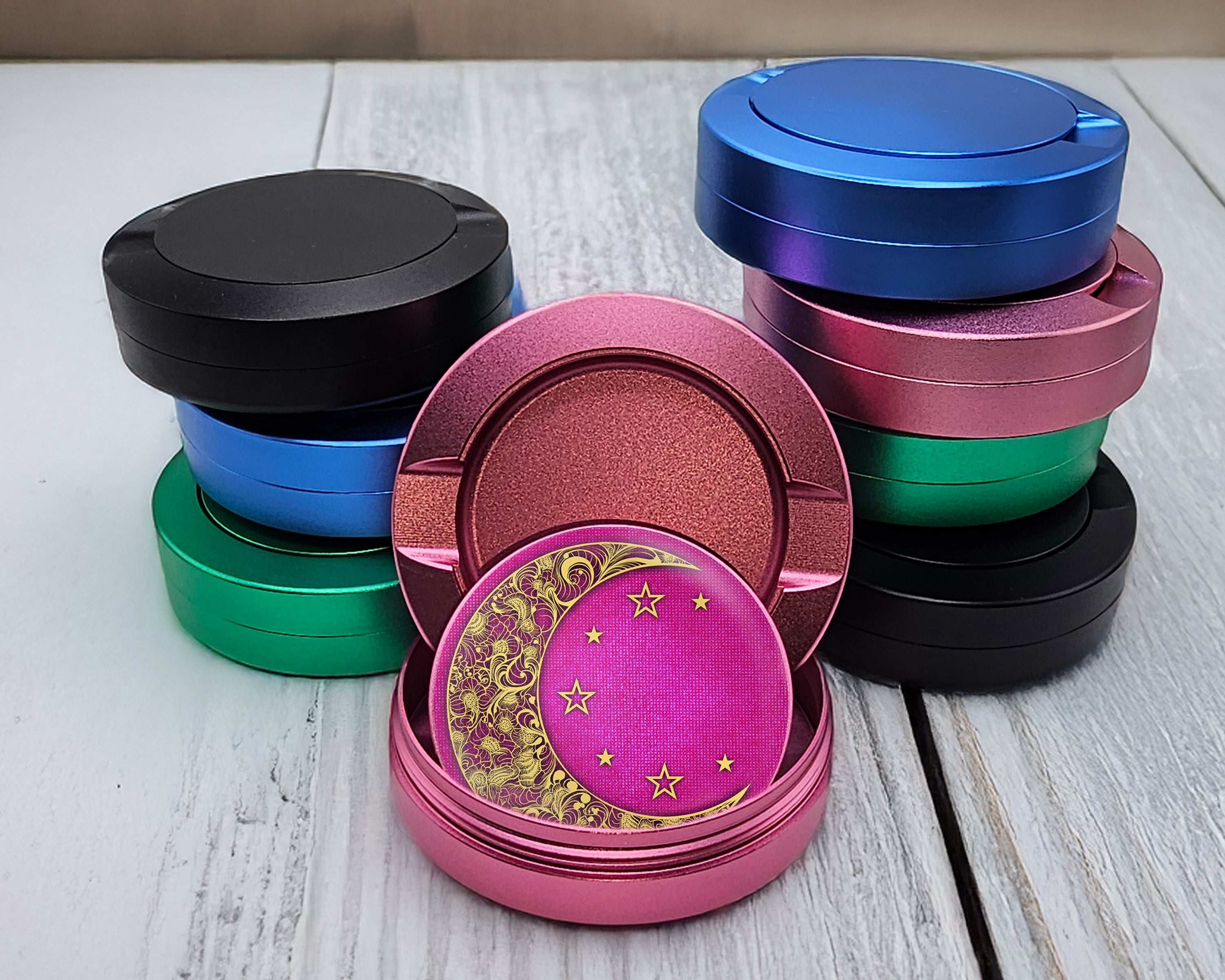 Girly Pink Crescent Moon and Stars Snus Storage Case Pink