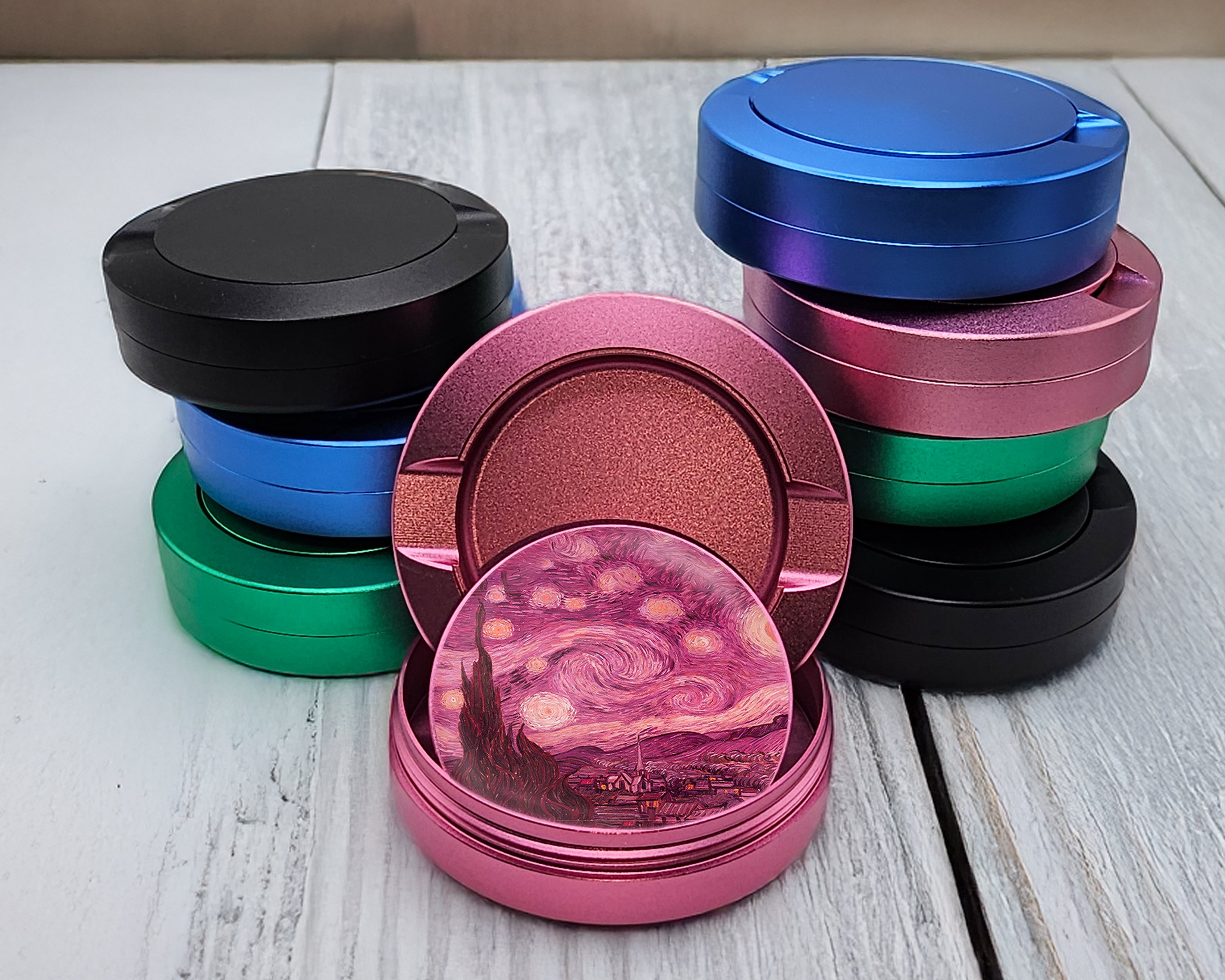 Pink Starry Night Vaporwave Van Gogh Art Snus Storage Case Pink