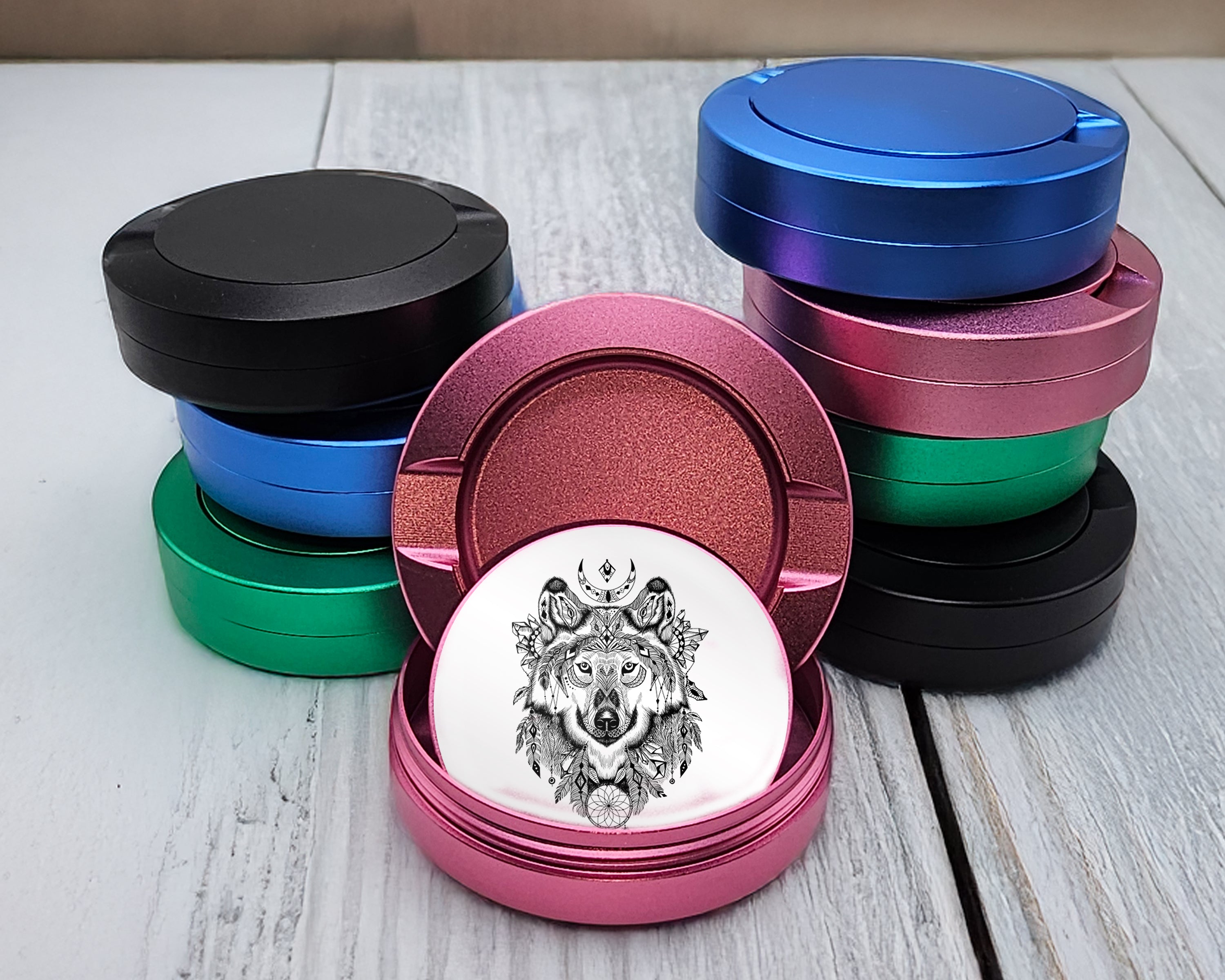 Native American Wolf Snus Storage Case Pink