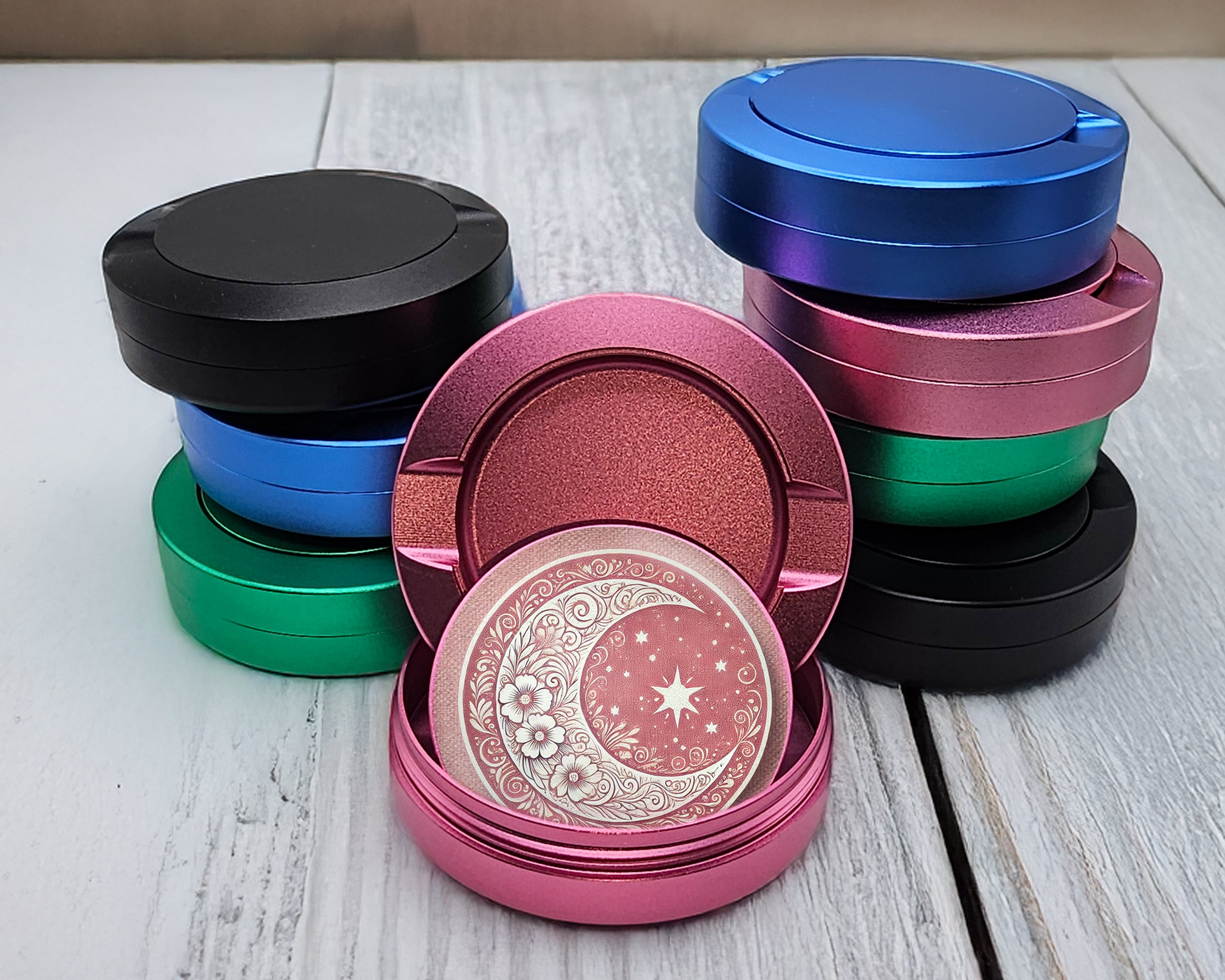 Crescent Moon with Stars Snus Storage Case Pink