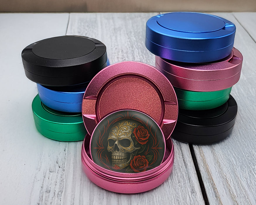 Dark Skull with Red Roses Gothic Ink Style Snus Storage Case Pink