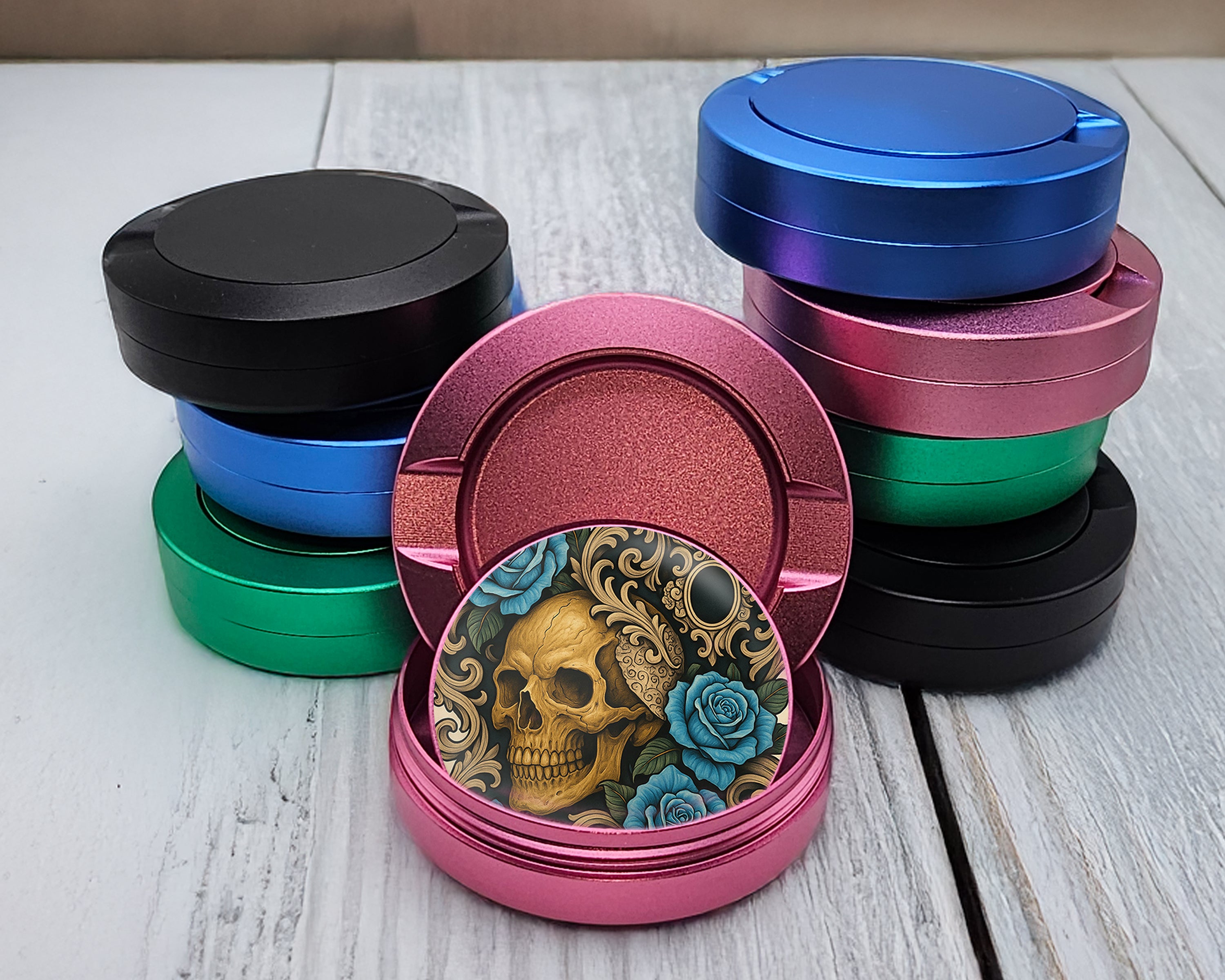 Gothic Skull with Roses and Chains Tattoo Aesthetic Snus Storage Case Pink
