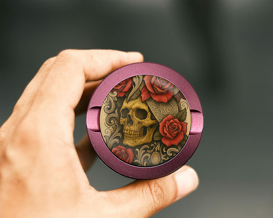 Grunge Skull and Rose Flash Art Circle Design Snus Storage Case Pink