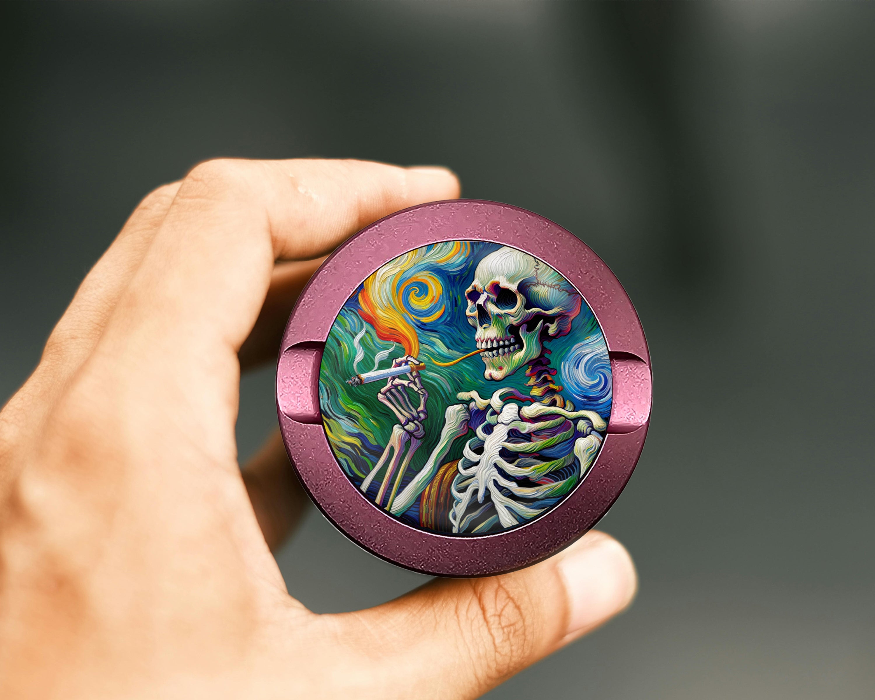 Skeleton Grinder Van Gogh Style Snus Storage Case Pink