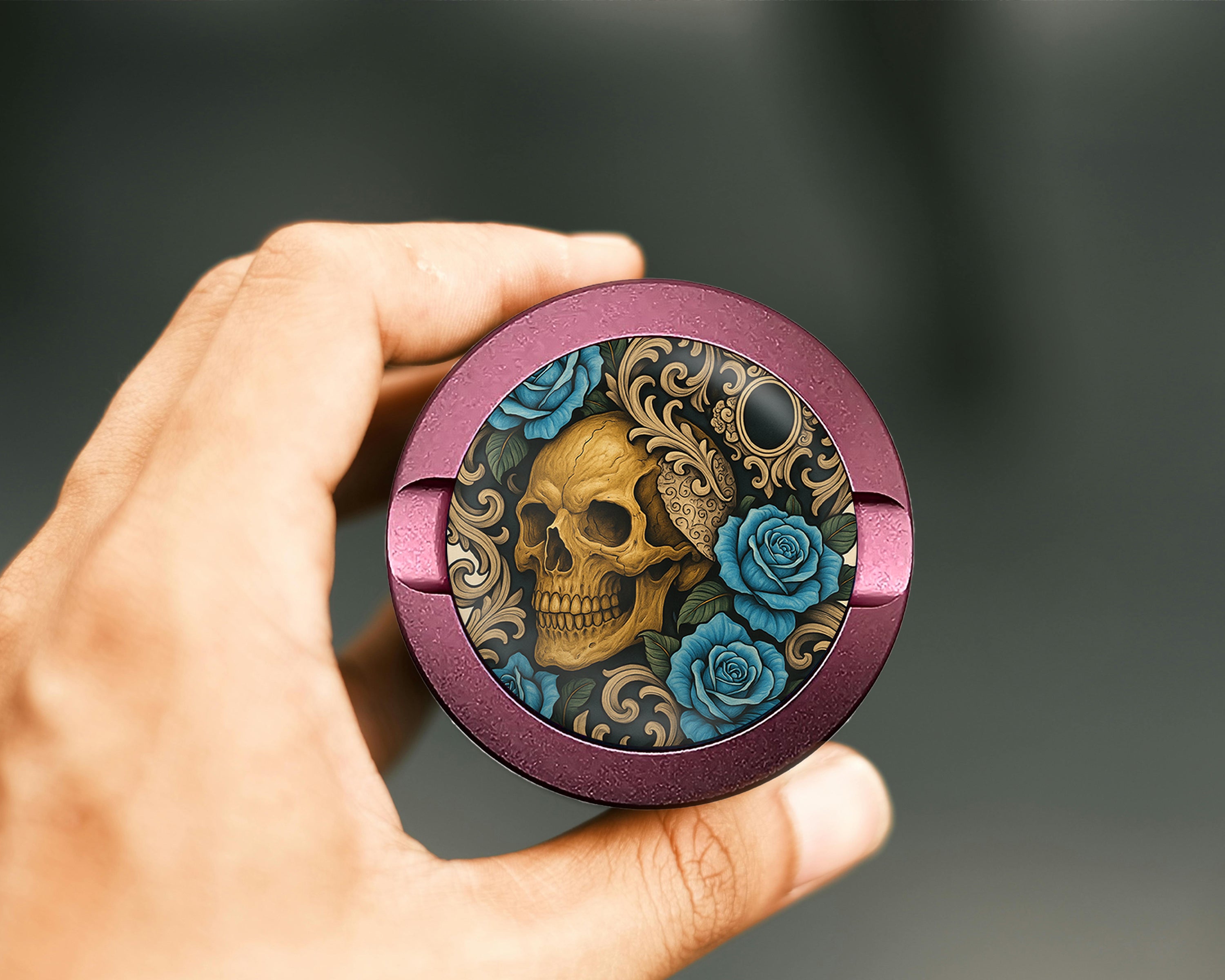 Gothic Skull with Roses and Chains Tattoo Aesthetic Snus Storage Case Pink