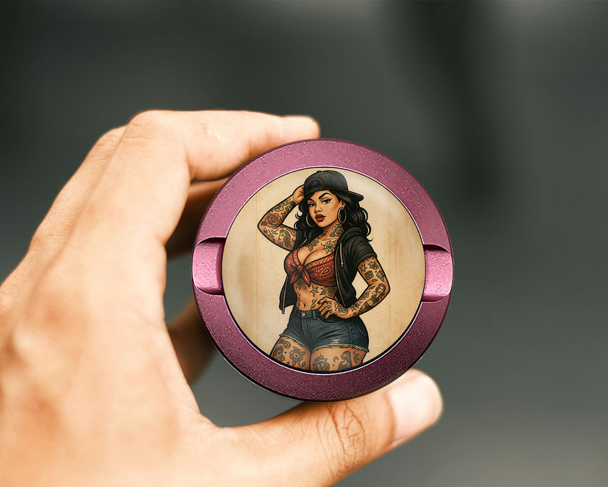 Pin-Up Girl with Tattoos Classic Rockabilly Style Snus Storage Case Pink