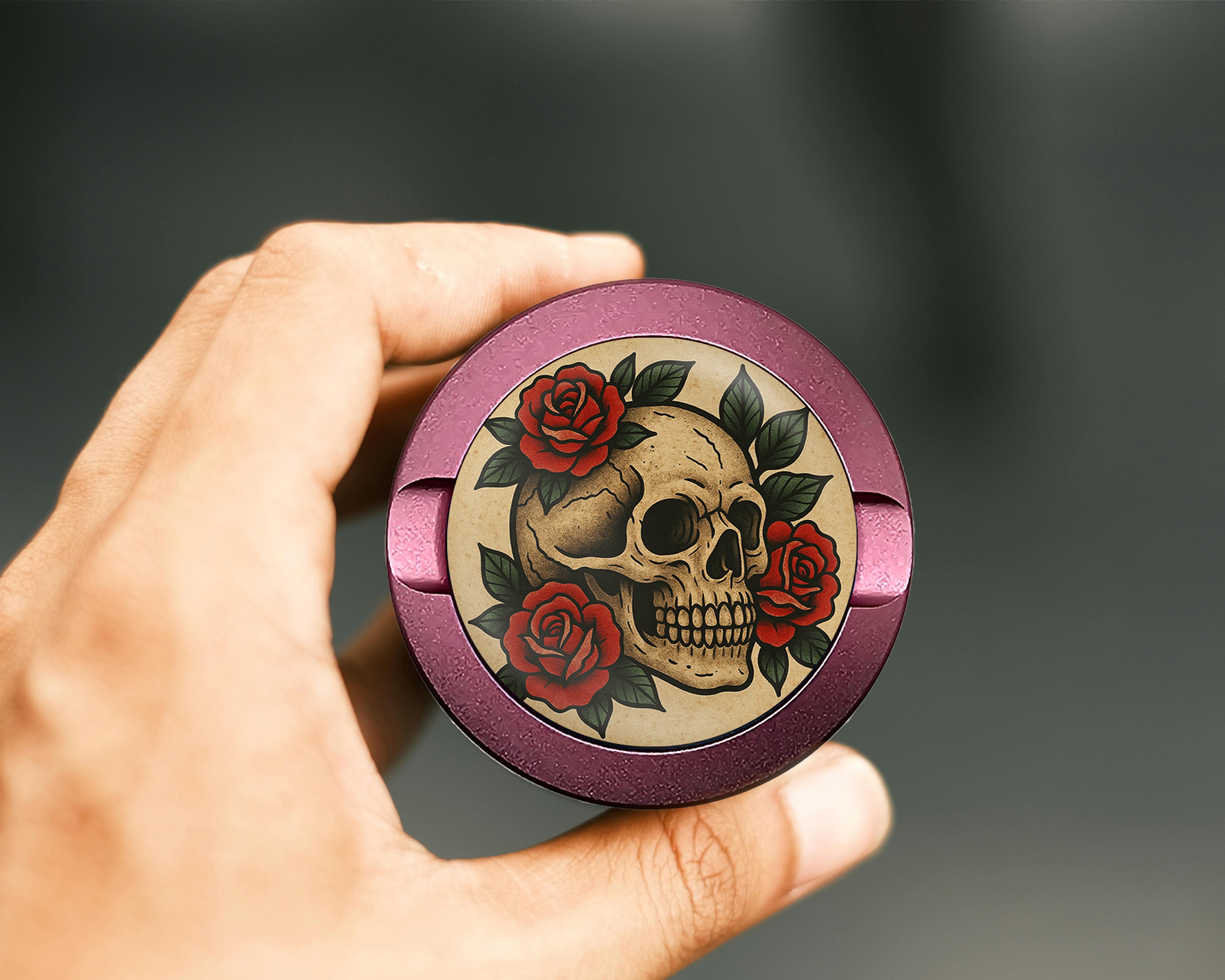 Skull with Red Roses Tattoo Flash Style Snus Storage Case Pink