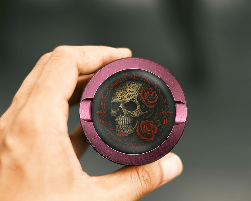Dark Skull with Red Roses Gothic Ink Style Snus Storage Case Pink