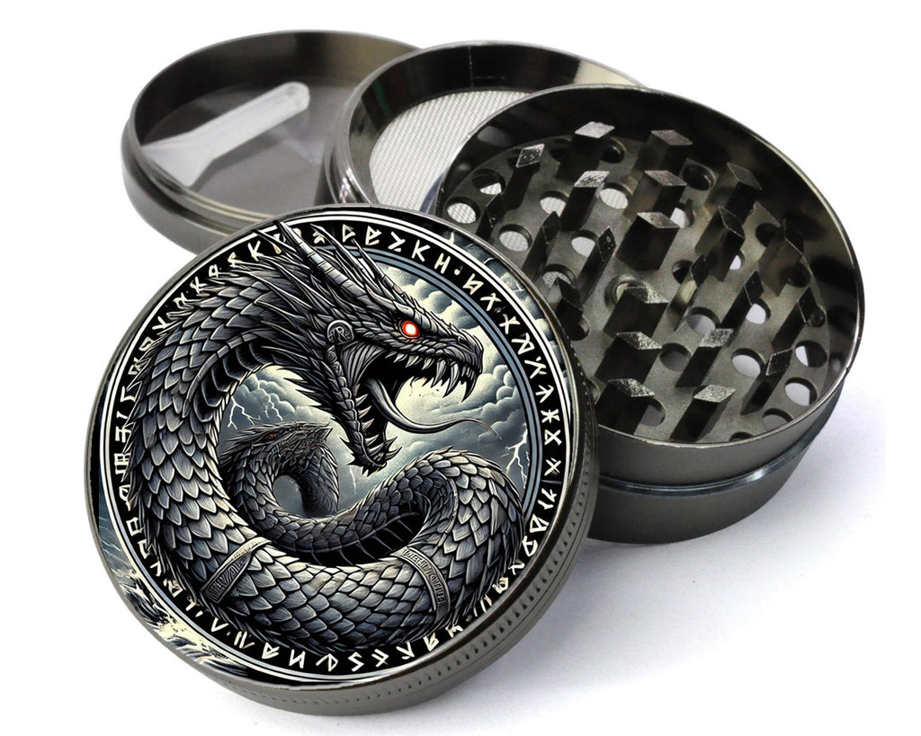 Jormungandr Serpent Herb Grinder - grey open product view