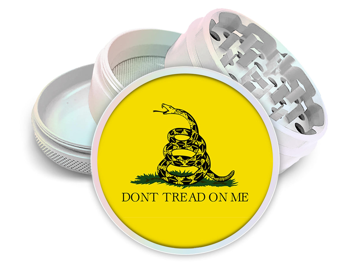 Coiled Snake Yellow Flag Herb Grinder - pearl white open product view