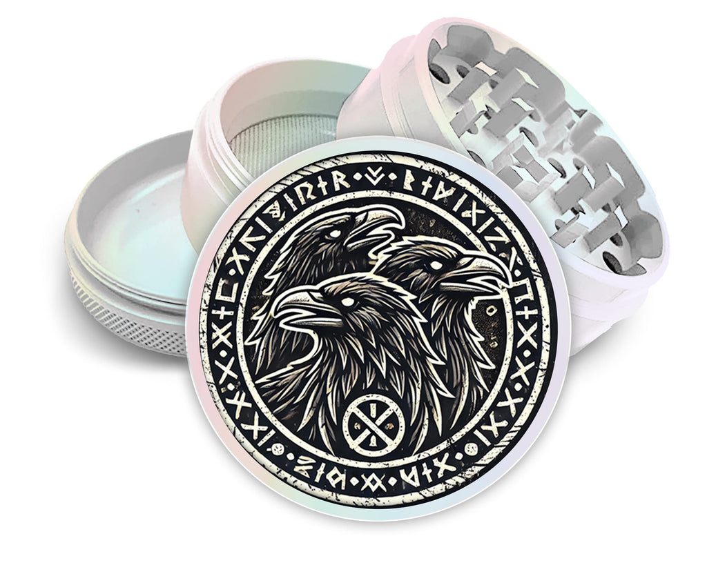 Norse Ravens Herb Grinder - pearl white open product view